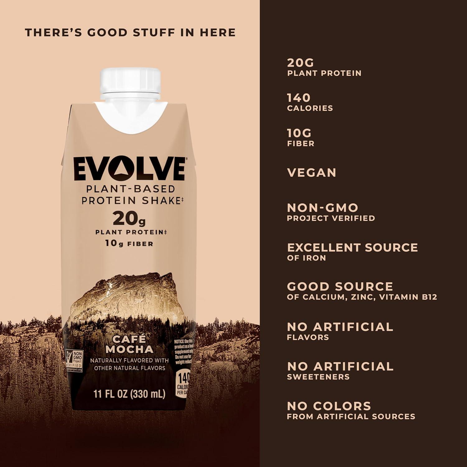 imageEvolve Plant Based Protein Shake Vanilla Bean 20g Vegan Protein Dairy Free No Artificial Sweeteners NonGMO 10g Fiber 11 Fl Oz Pack of 12 Formula May VaryMocha