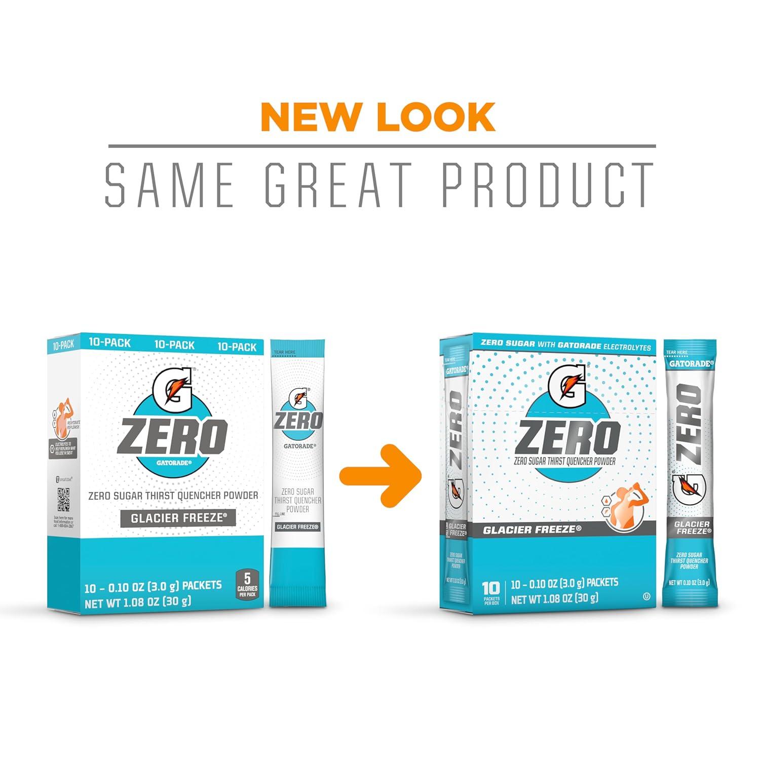 imageGatorade G Zero Sports Drink Mix Powder Packets Glacier Freeze Electrolyte Powder Drink Mix for Hydration Zero Sugar Total 120 PacketsGlacier Freeze