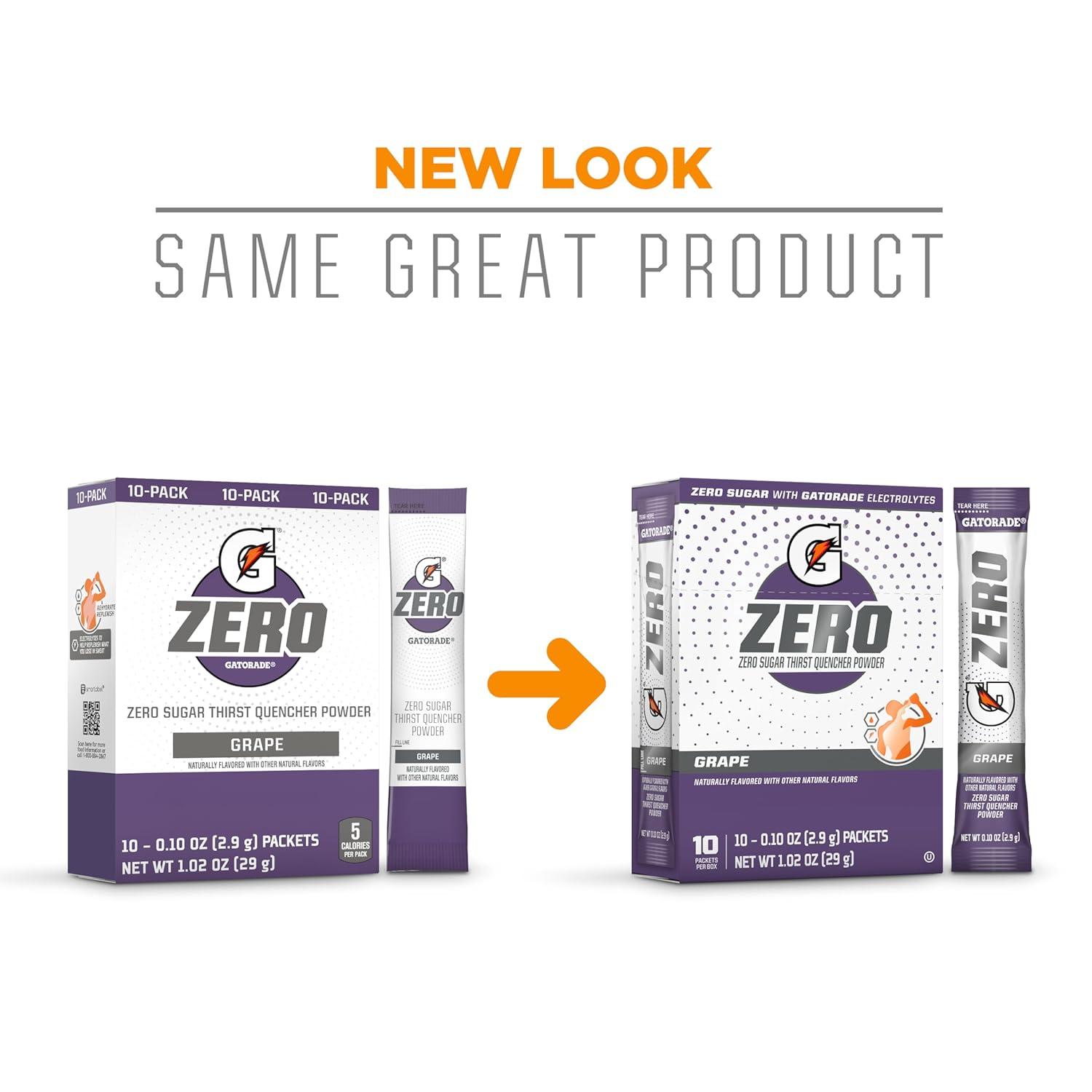 imageGatorade G Zero Sports Drink Mix Powder Packets Glacier Freeze Electrolyte Powder Drink Mix for Hydration Zero Sugar Total 120 PacketsGrape