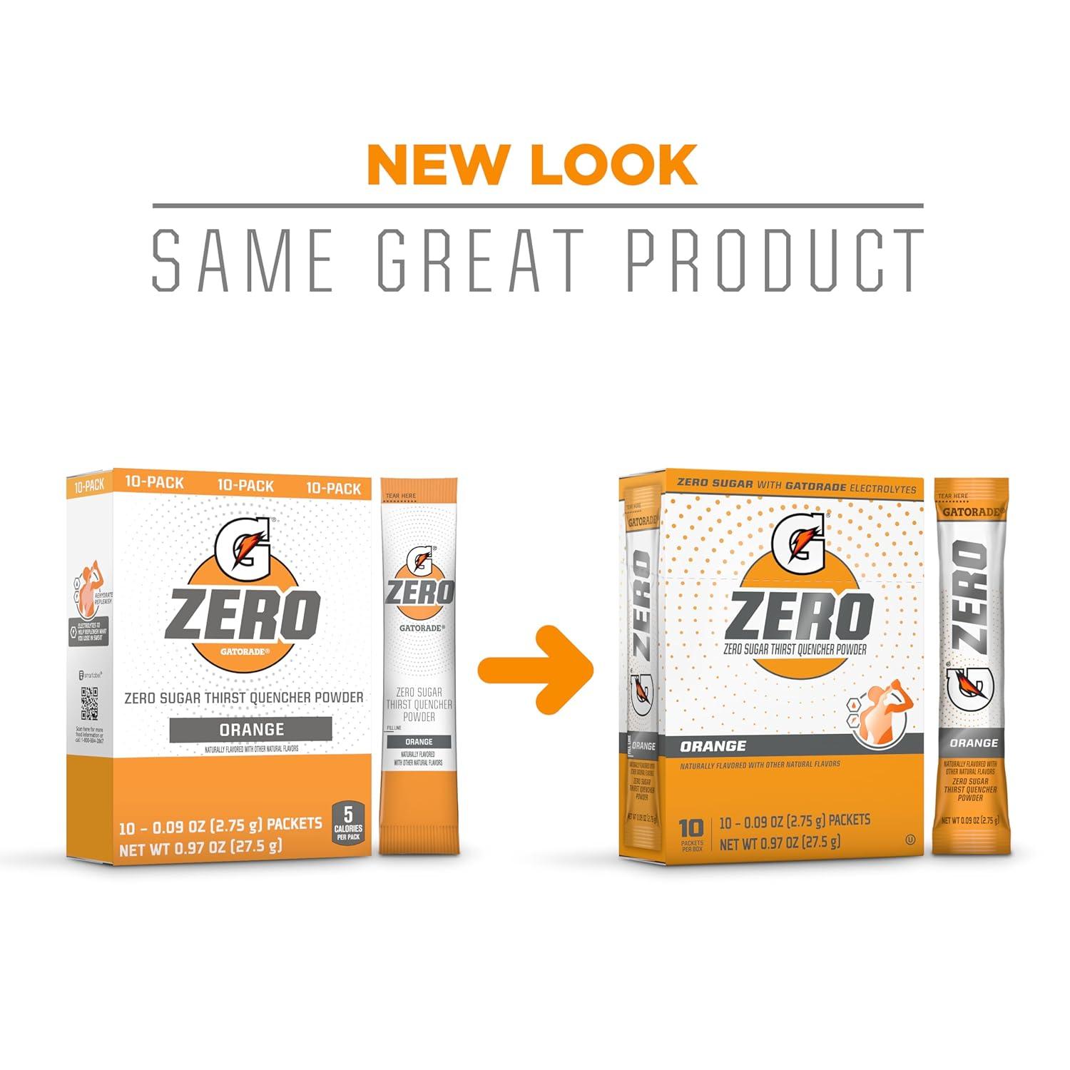 imageGatorade G Zero Sports Drink Mix Powder Packets Glacier Freeze Electrolyte Powder Drink Mix for Hydration Zero Sugar Total 120 PacketsOrange