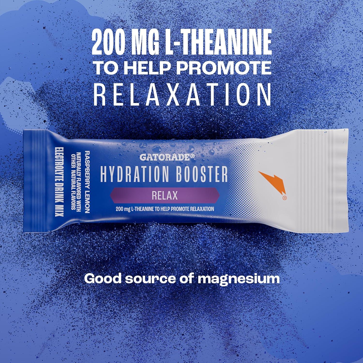 imageGatorade Hydration Booster Electrolyte Drink Mix Powder Packets Tropical Mango Advanced Electrolyte Blend No Added Colors No Artificial Sweeteners Essential Vitamins A C B3 B5 B6 Makes 20 Fl Oz 6 PackRaspberry Lemon  Relax