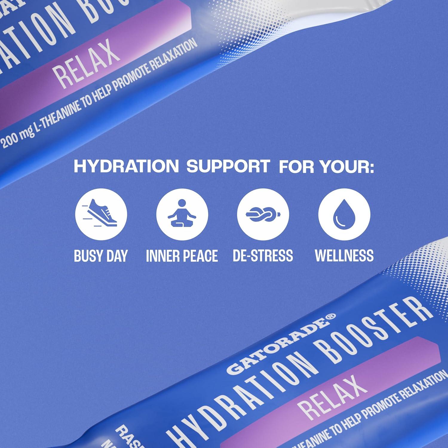 imageGatorade Hydration Booster Electrolyte Drink Mix Powder Packets Tropical Mango Advanced Electrolyte Blend No Added Colors No Artificial Sweeteners Essential Vitamins A C B3 B5 B6 Makes 20 Fl Oz 6 PackRaspberry Lemon  Relax