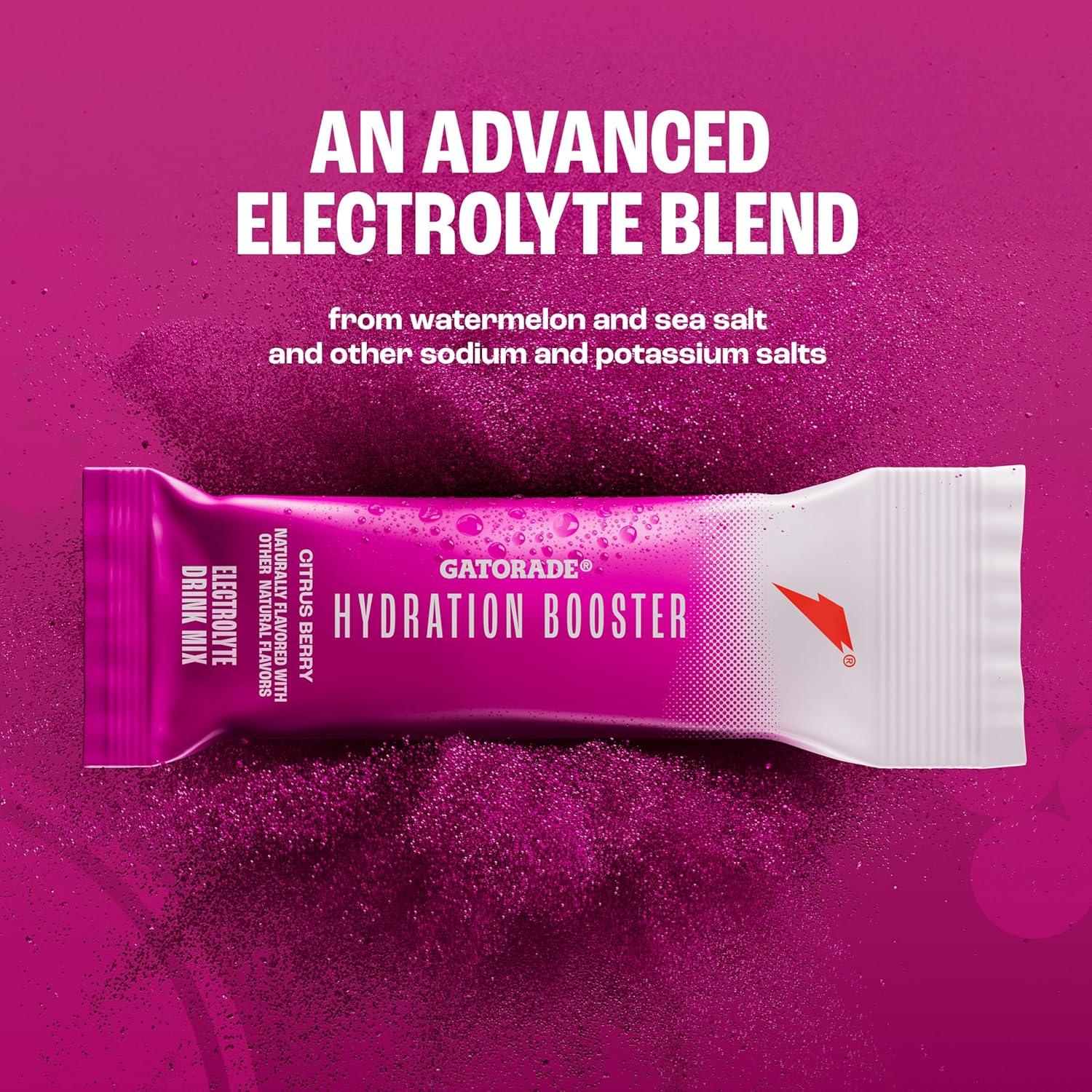 imageGatorade Hydration Booster Electrolyte Drink Mix Powder Packets Tropical Mango Advanced Electrolyte Blend No Added Colors No Artificial Sweeteners Essential Vitamins A C B3 B5 B6 Makes 20 Fl Oz 6 PackCitrus Berry