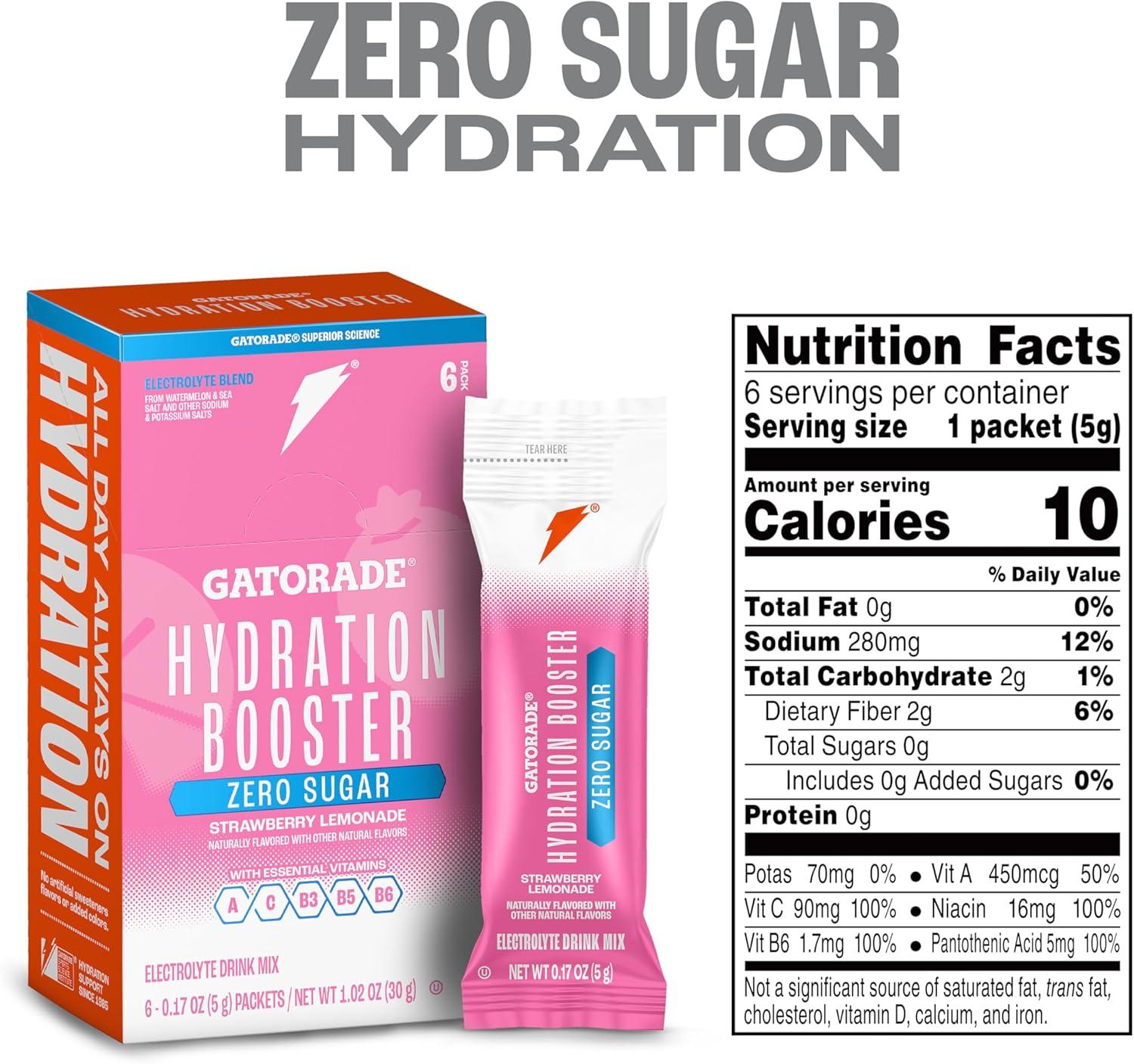 imageGatorade Hydration Booster Zero Sugar  Pink Strawberry Lemonade Pack of 6Pink Strawberry Lemonade