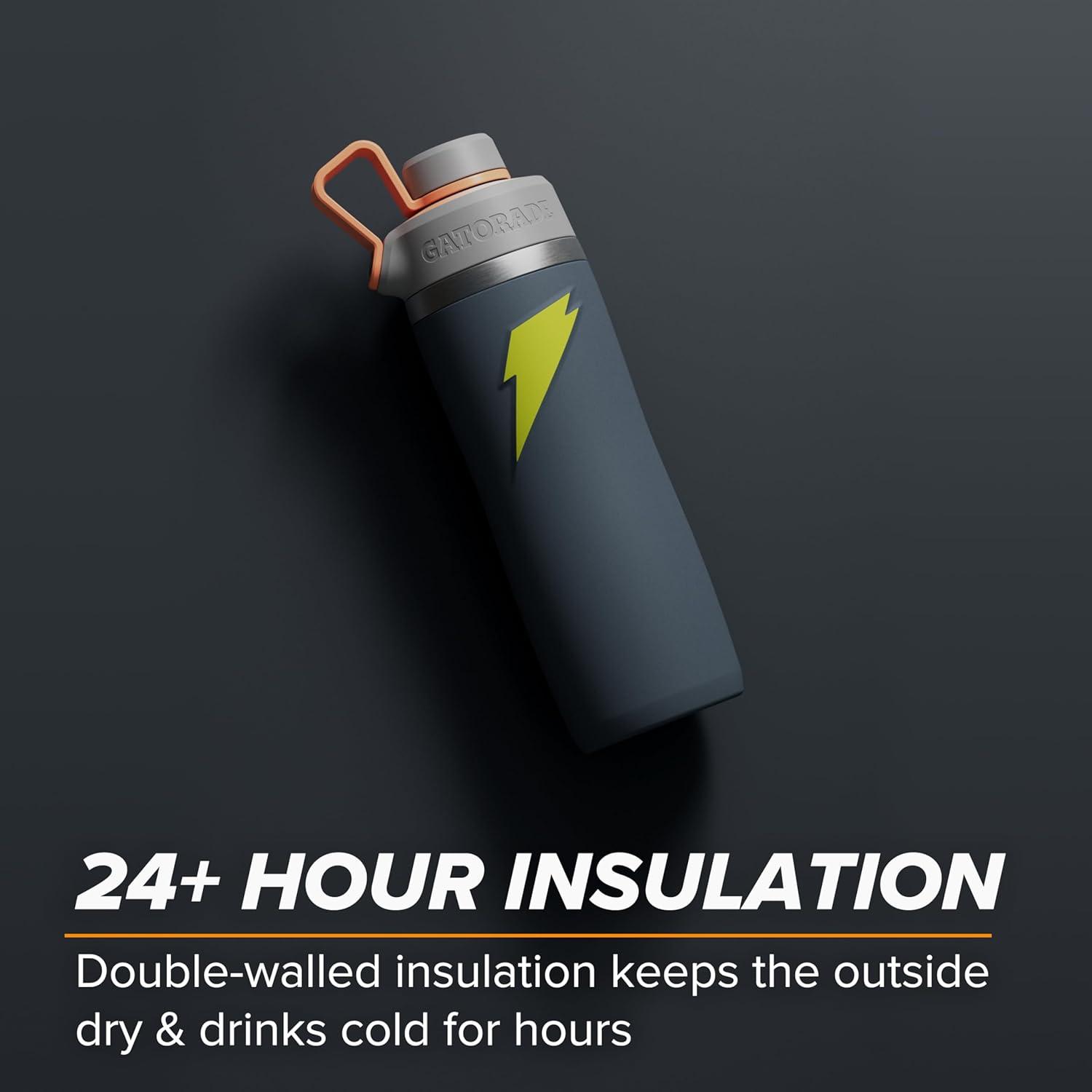 imageGatorade Overtime 22oz Stainless Steel Water BottleGreyNeon Yellow