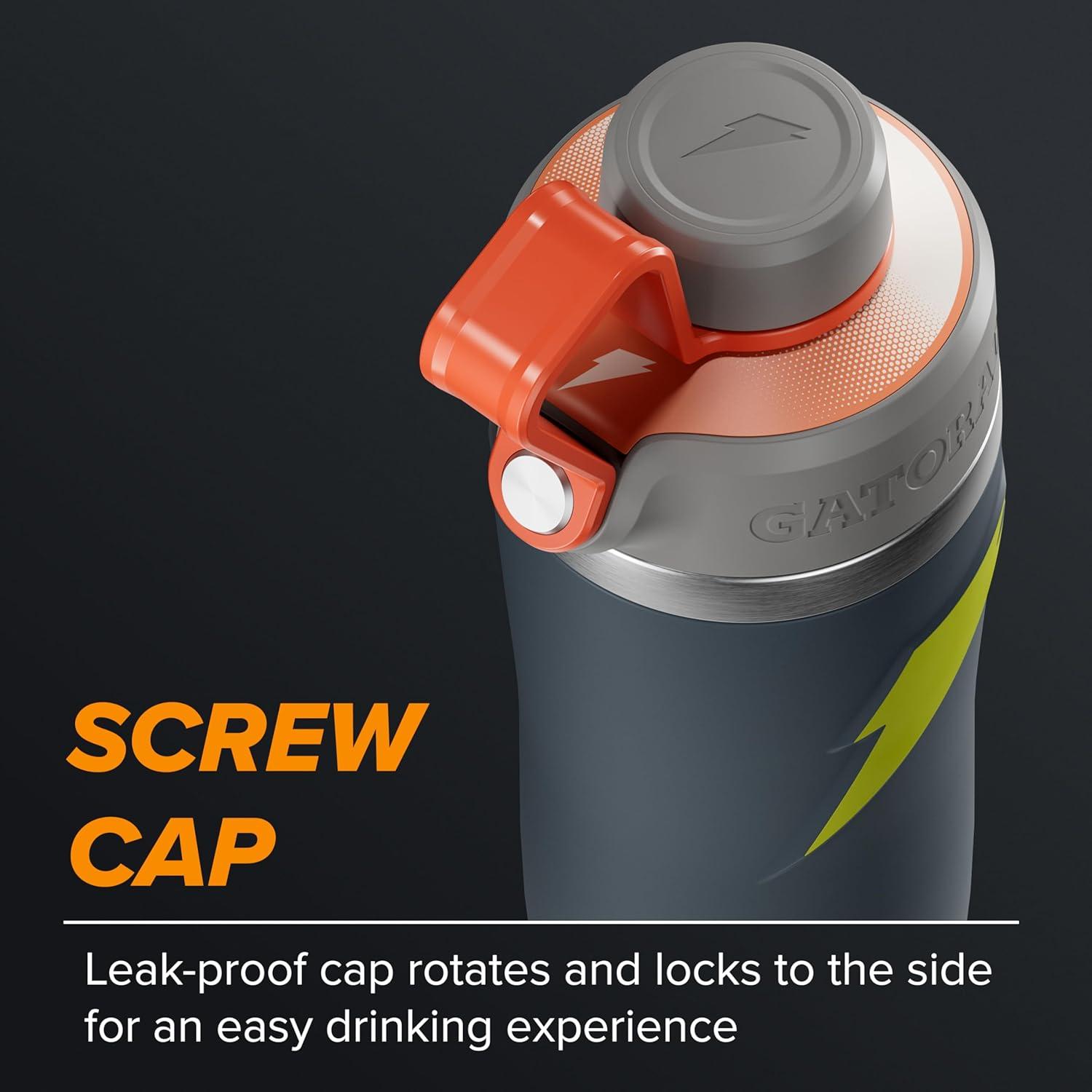 imageGatorade Overtime 22oz Stainless Steel Water BottleGreyNeon Yellow