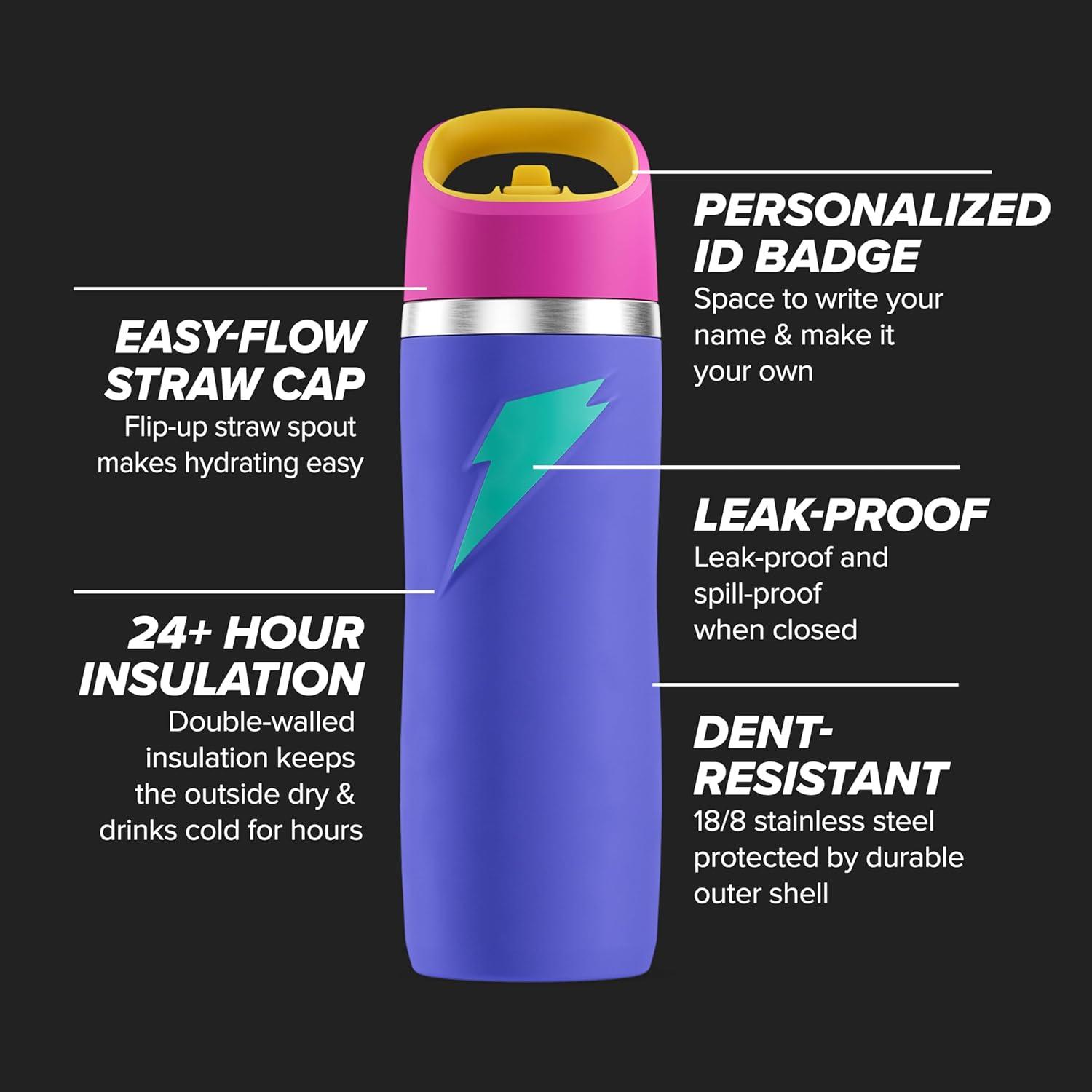 imageGatorade Overtime 22oz Stainless Steel Water BottlePurplePink