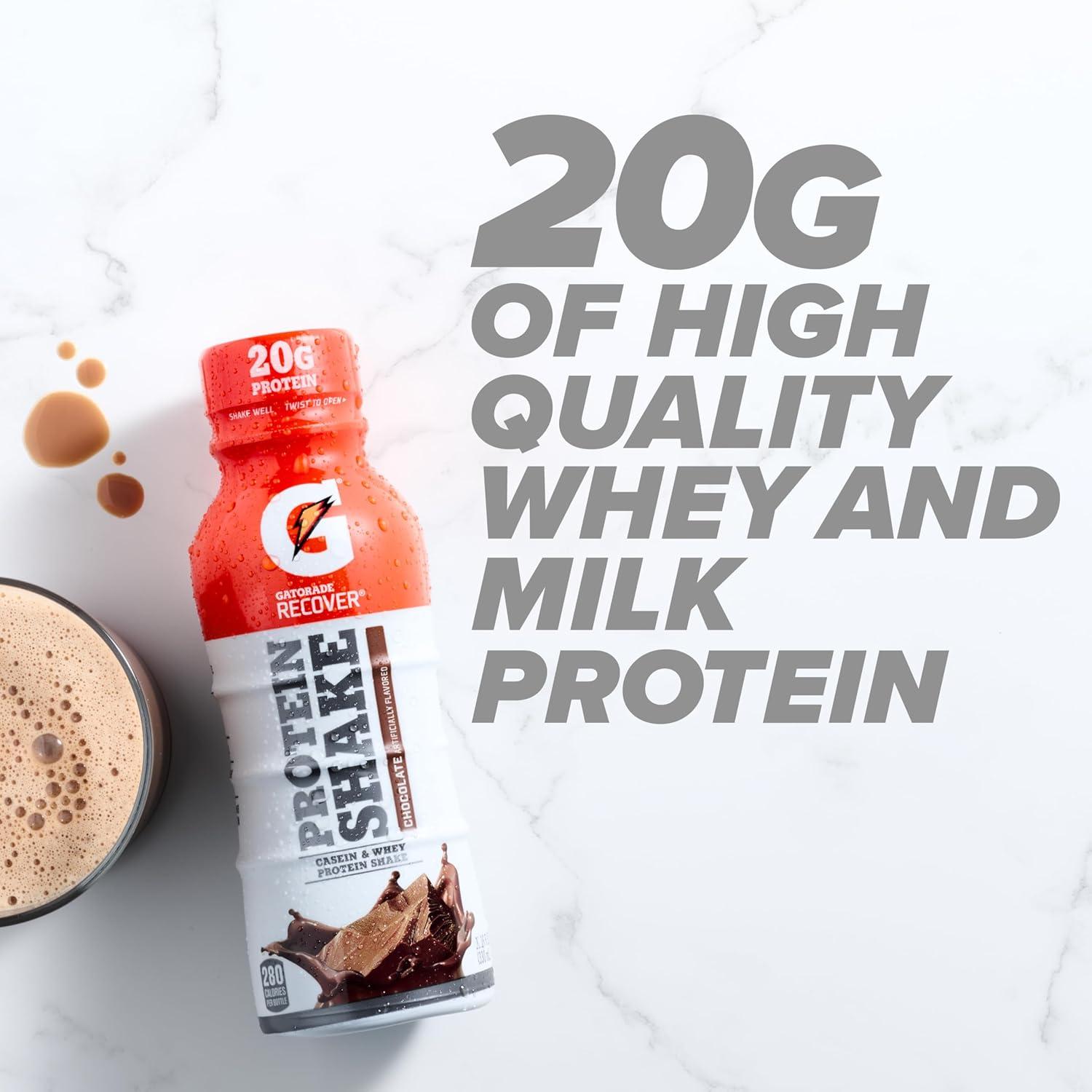 imageGatorade Recover Protein Shake Vanilla 20g Protein 116 fl oz Plastic Bottle Pack of 12Chocolate