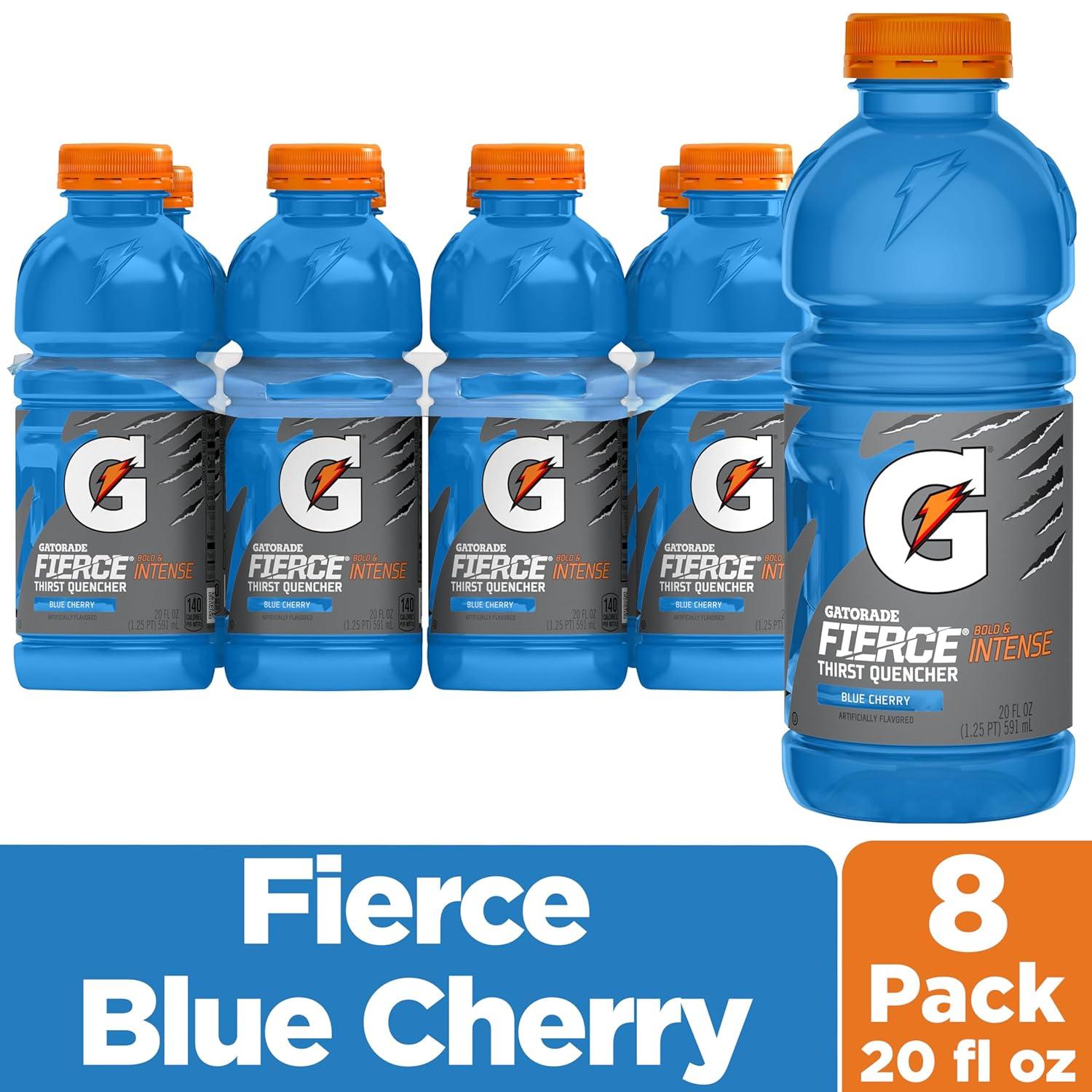 imageGatorade Thirst Quencher Sports Drink Fruit Punch 20oz Bottle 8 Pack Electrolytes for RehydrationFierce Blue Cherry