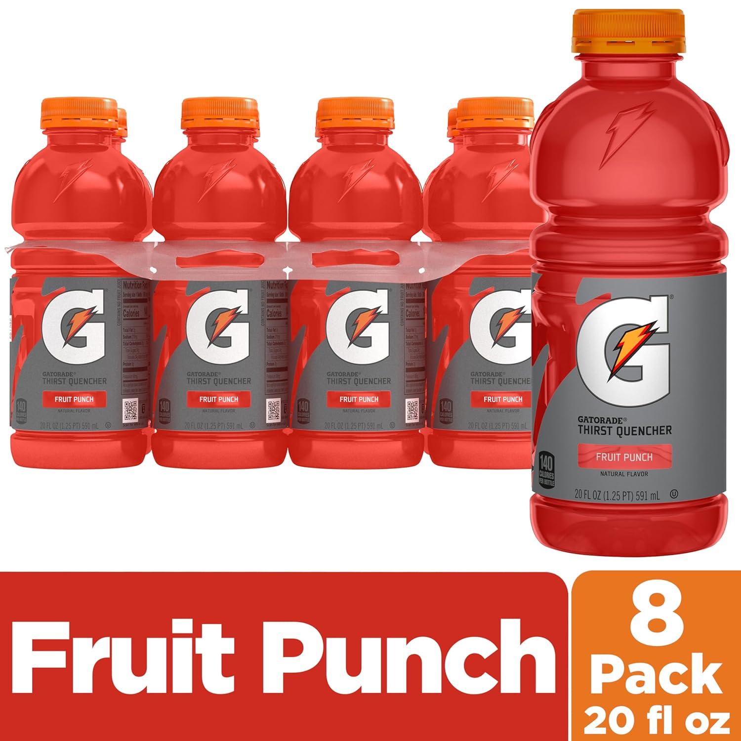 imageGatorade Thirst Quencher Sports Drink Fruit Punch 20oz Bottle 8 Pack Electrolytes for RehydrationFruit Punch
