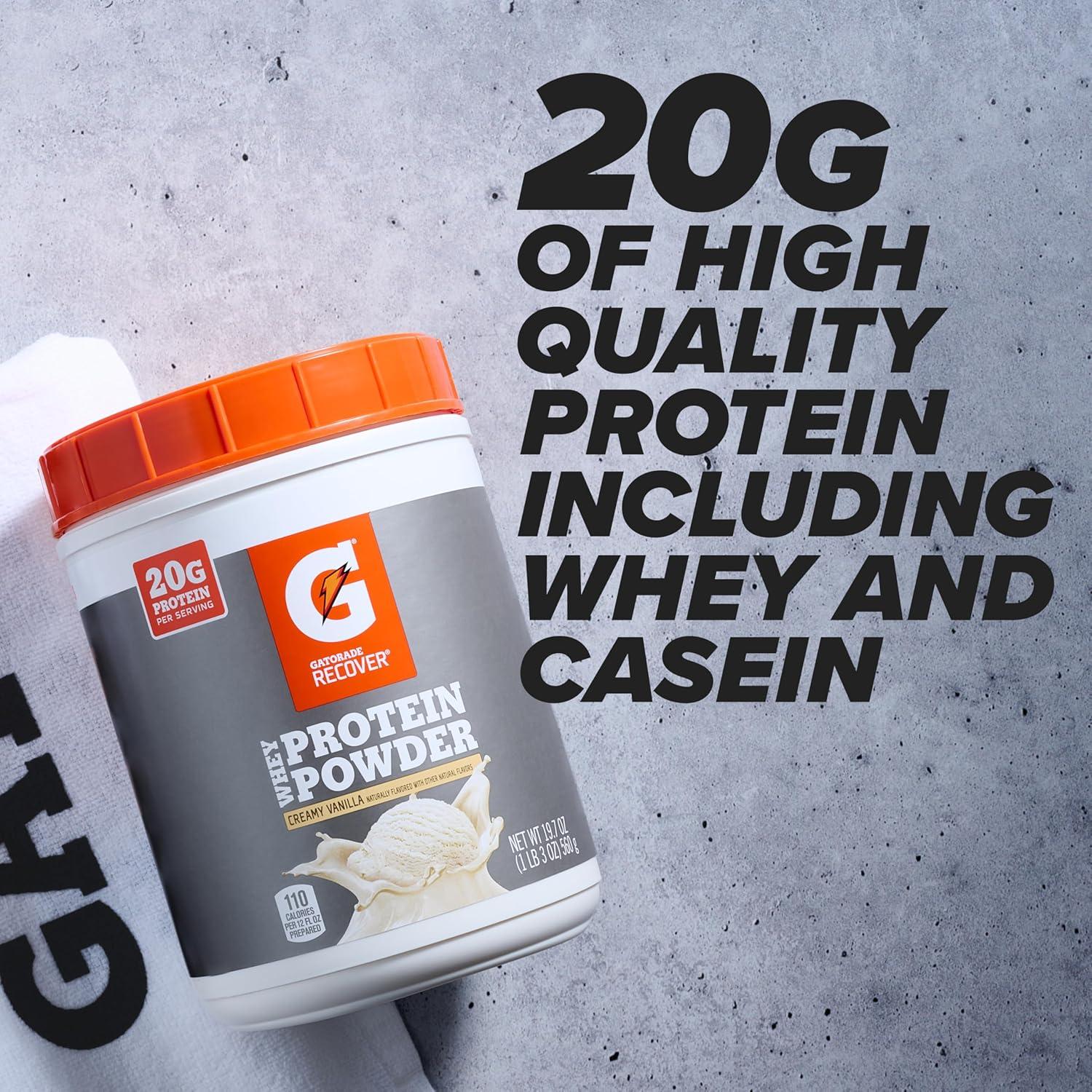 imageGatorade Whey Protein Powder Chocolate 224 Ounce 20 servings per canister 20 grams of protein per servingVanilla