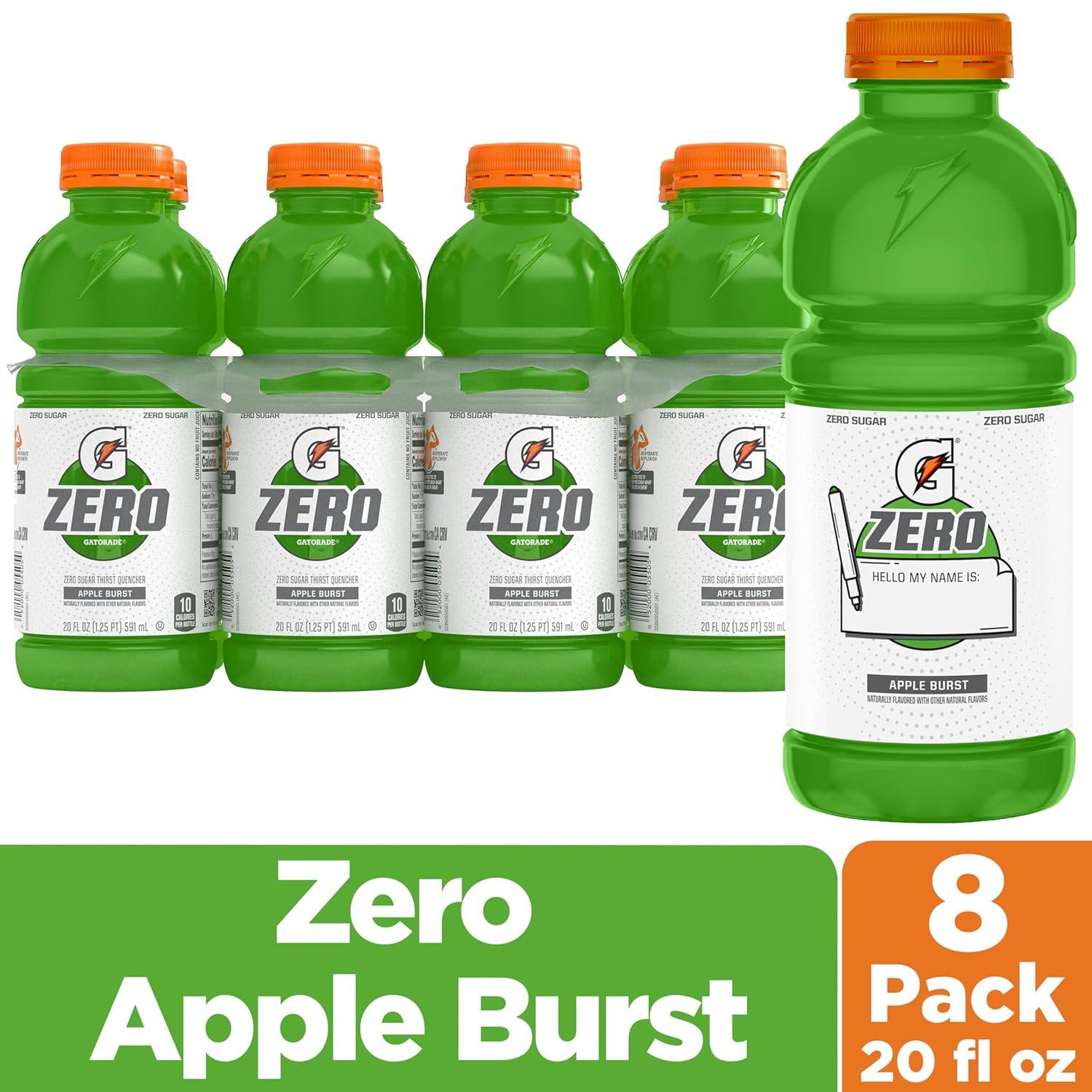 imageGatorade Zero Sugar Thirst Quencher Sports Drinks LemonLime 20 Ounce Bottles Pack of 8Zero Sugar  Apple Burst