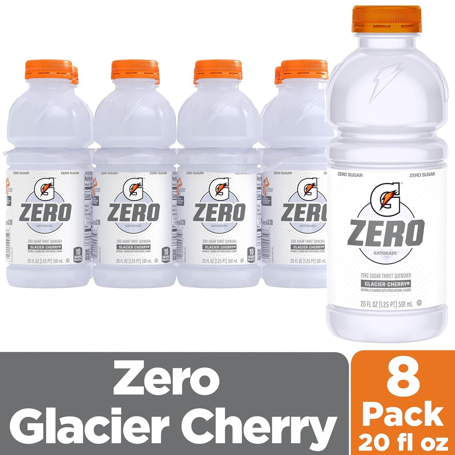 imageGatorade Zero Sugar Thirst Quencher Sports Drinks LemonLime 20 Ounce Bottles Pack of 8Zero Sugar  Glacier Cherry