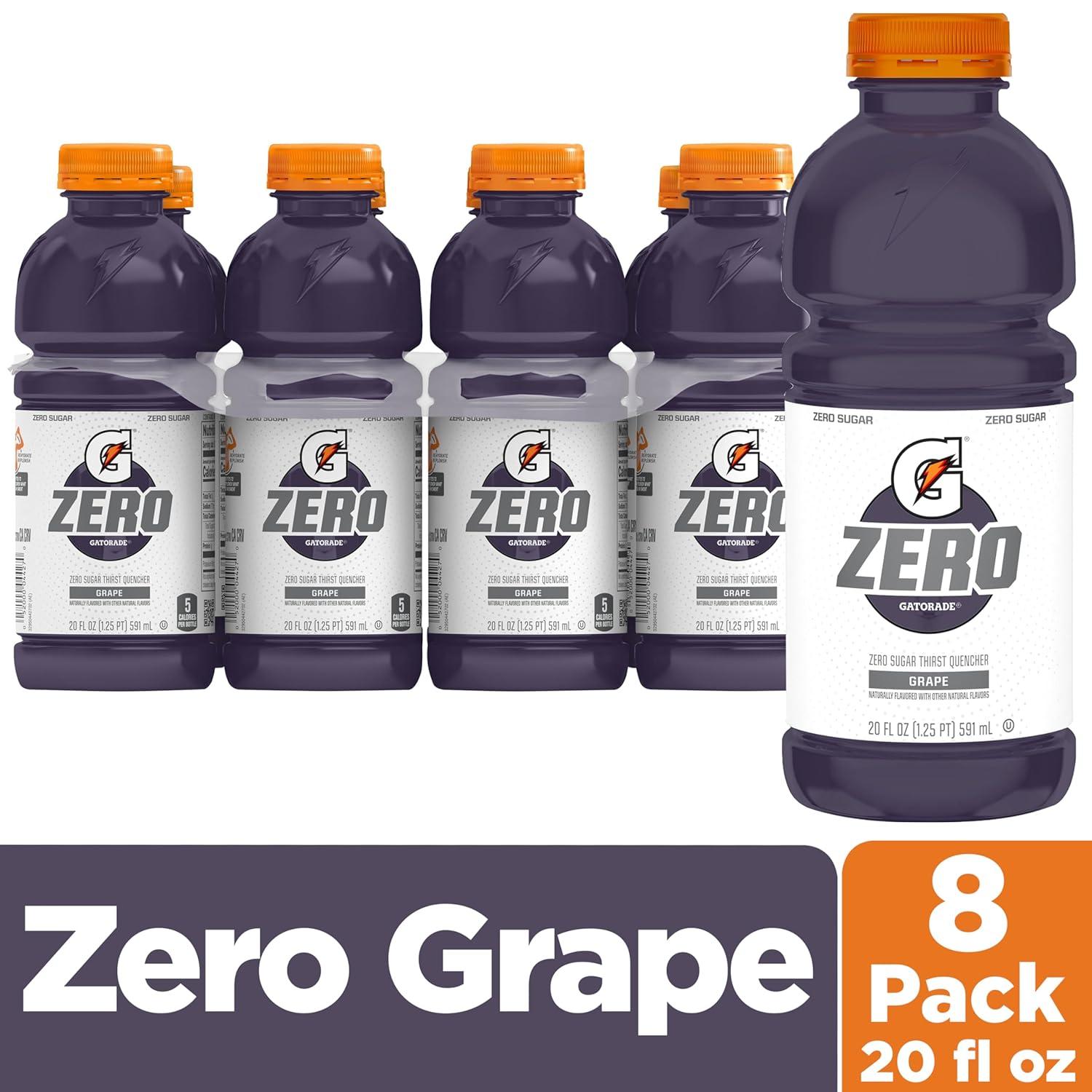 imageGatorade Zero Sugar Thirst Quencher Sports Drinks LemonLime 20 Ounce Bottles Pack of 8Zero Sugar  Grape