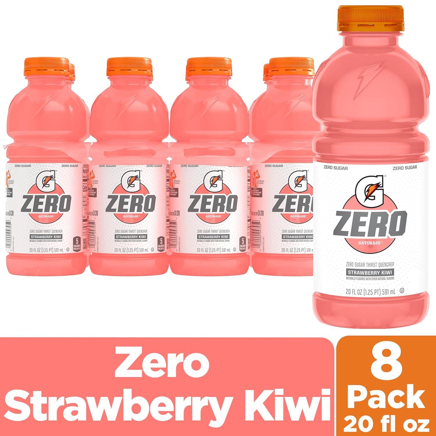 imageGatorade Zero Sugar Thirst Quencher Sports Drinks LemonLime 20 Ounce Bottles Pack of 8Zero Sugar  Strawberry Kiwi