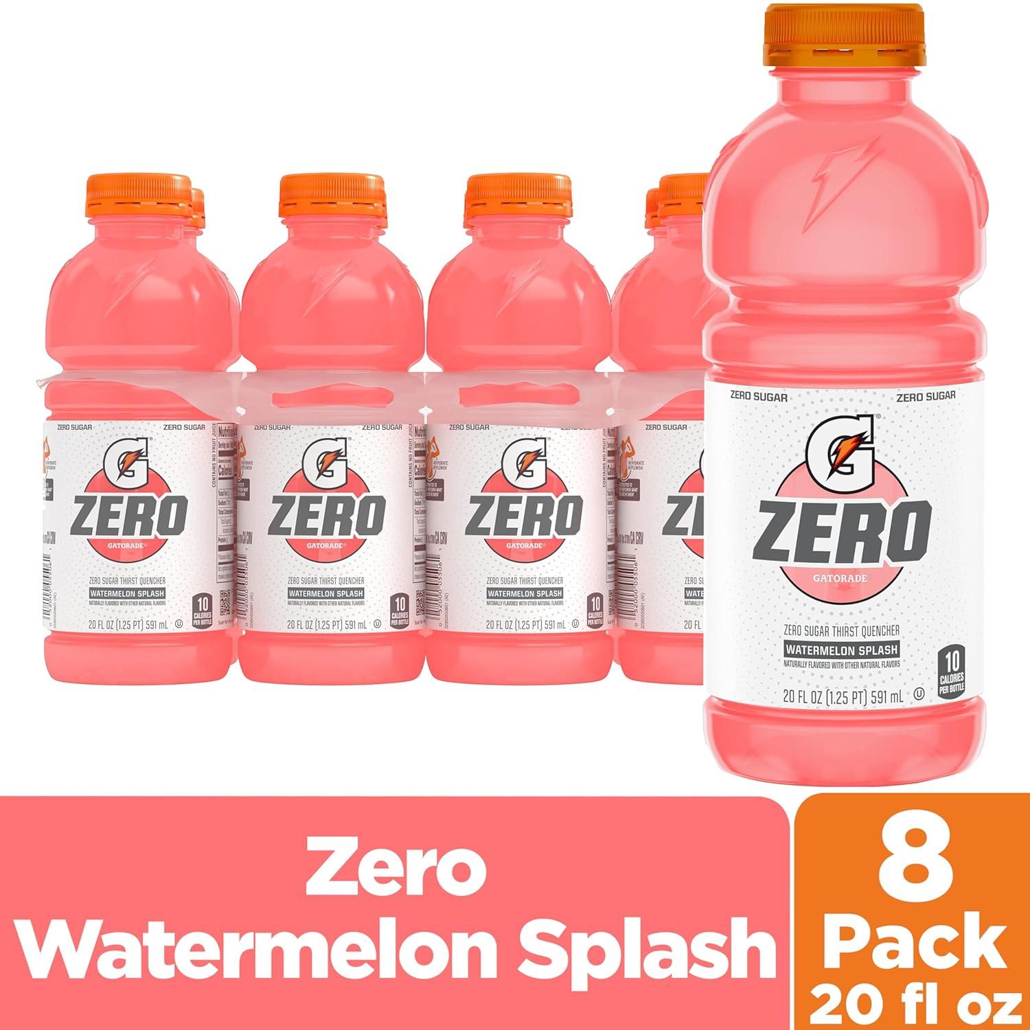 imageGatorade Zero Sugar Thirst Quencher Sports Drinks LemonLime 20 Ounce Bottles Pack of 8Zero Sugar  Watermelon Splash