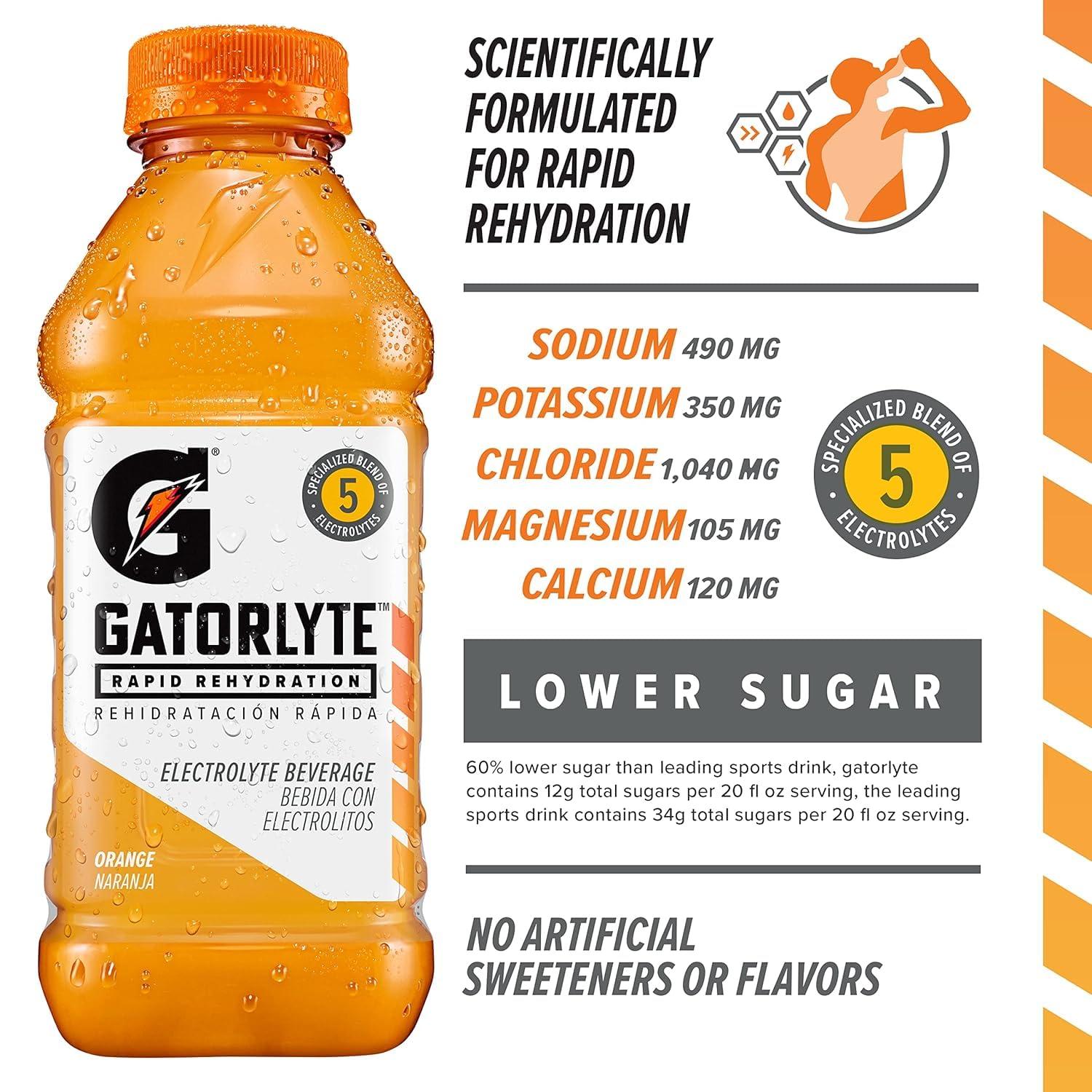 imageGatorlyte Rapid Rehydration Electrolyte Drink 3 Flavor Variety Pack Specialized Blend of 5 Electrolytes Lower Sugar No Artificial Sweeteners No Artificial Flavors 20 fl oz Bottles 12 PackLime Cucumber Variety