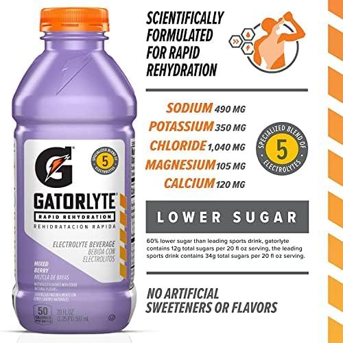 imageGatorlyte Rapid Rehydration Electrolyte Drink Strawberry Kiwi Specialized Blend of 5 Electrolytes Lower Sugar No Artificial Sweeteners No Artificial Flavors 20 fl oz Bottles 12 PackMixed Berry