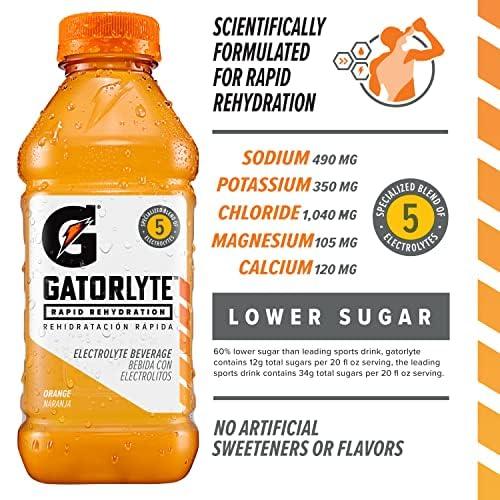 imageGatorlyte Rapid Rehydration Electrolyte Drink Strawberry Kiwi Specialized Blend of 5 Electrolytes Lower Sugar No Artificial Sweeteners No Artificial Flavors 20 fl oz Bottles 12 PackOrange