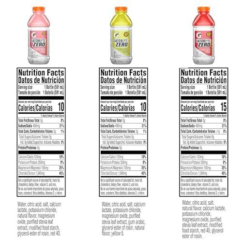 imageGatorlyte Zero Rehydration Electrolyte Drink 3 Flavor Variety Pack Specialized Blend of 5 Electrolytes Zero Sugar No Artificial Sweeteners No Artificial Flavors 20 fl oz Bottles 12 PackZero Variety Pack