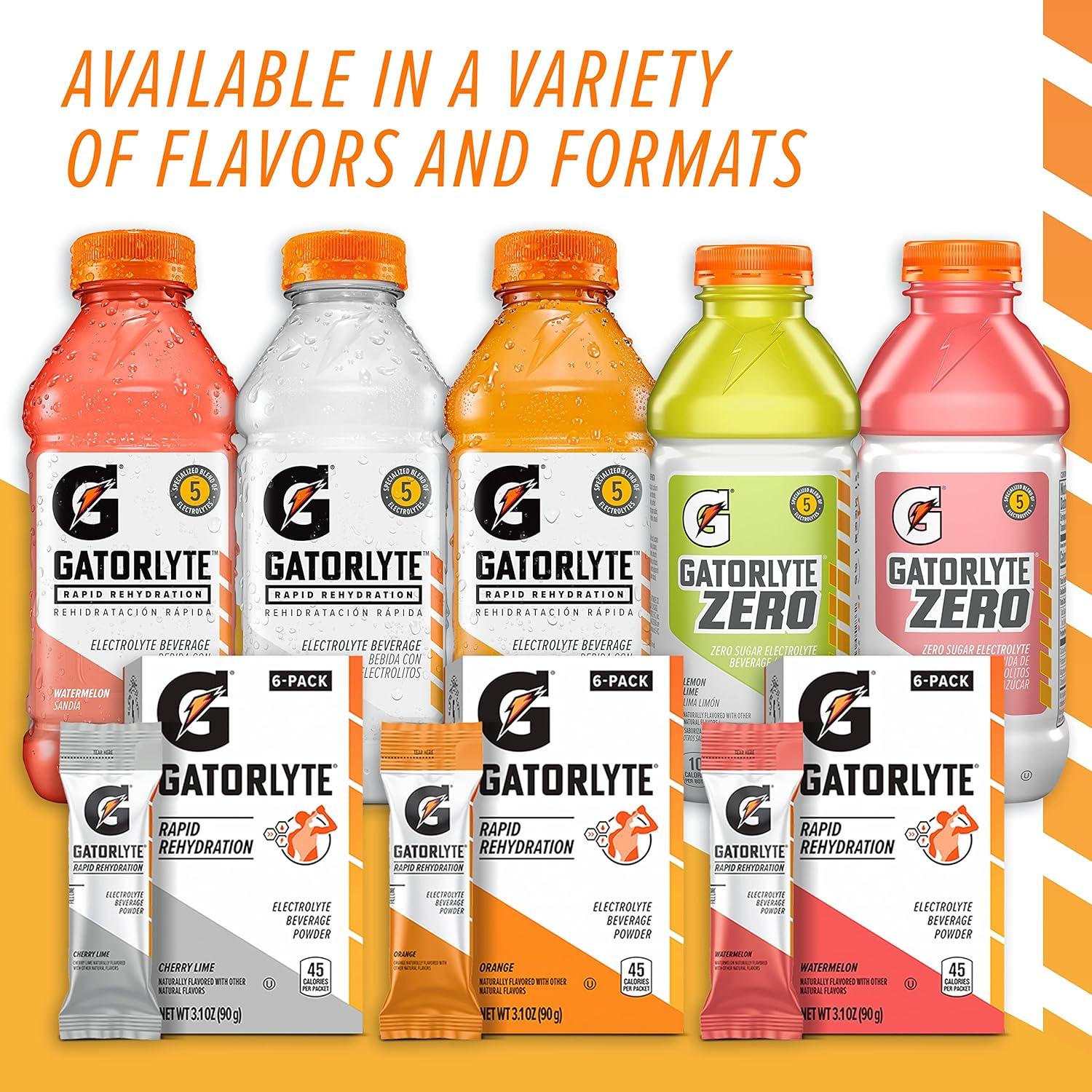 imageGatorlyte Zero Rehydration Electrolyte Drink 3 Flavor Variety Pack Specialized Blend of 5 Electrolytes Zero Sugar No Artificial Sweeteners No Artificial Flavors 20 fl oz Bottles 12 PackLemonLime