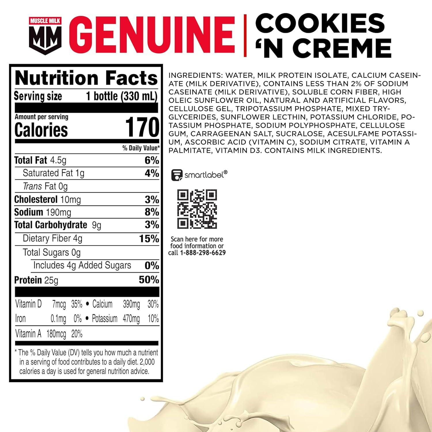 imageMuscle Milk Genuine Shake Strawberry 1116 Fl Oz Bottles Pack of 12Cookies  Cream
