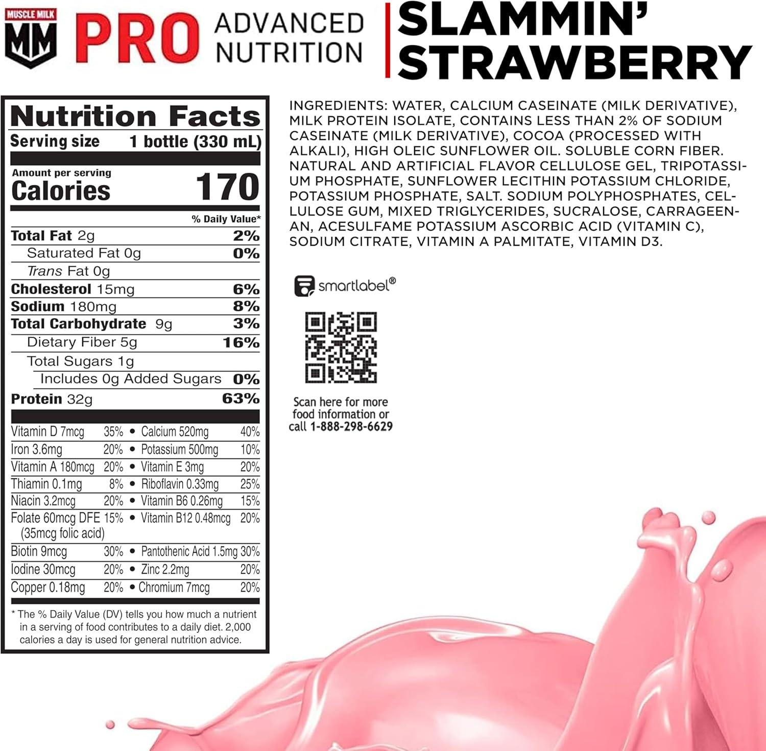 imageMuscle Milk Pro Advanced Nutrition Protein Shake Knockout Chocolate 1116 Fl Oz Pack of 12 32g Protein 1g Sugar 16 Vitamins ampamp Minerals 5g Fiber Workout Recovery Energizing Snack Packaging May VaryStrawberry