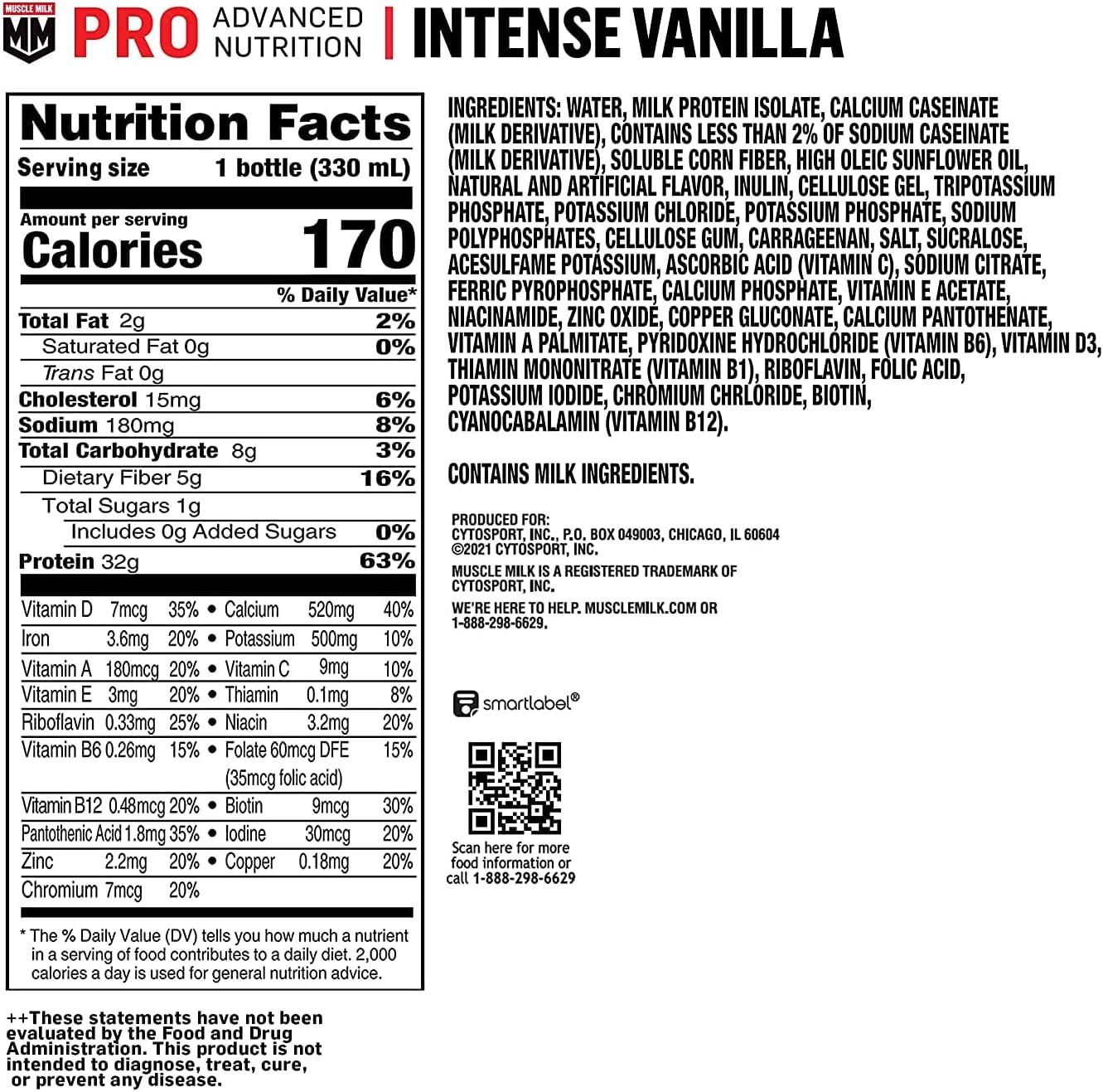 imageMuscle Milk Pro Advanced Nutrition Protein Shake Knockout Chocolate 1116 Fl Oz Pack of 12 32g Protein 1g Sugar 16 Vitamins ampamp Minerals 5g Fiber Workout Recovery Energizing Snack Packaging May VaryVanilla