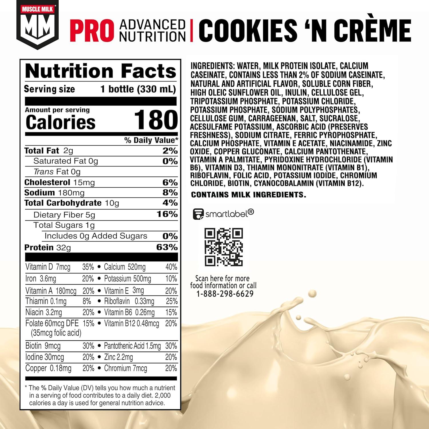 imageMuscle Milk Pro Advanced Nutrition Protein Shake Knockout Chocolate 1116 Fl Oz Pack of 12 32g Protein 1g Sugar 16 Vitamins ampamp Minerals 5g Fiber Workout Recovery Energizing Snack Packaging May VaryCookies  Cream