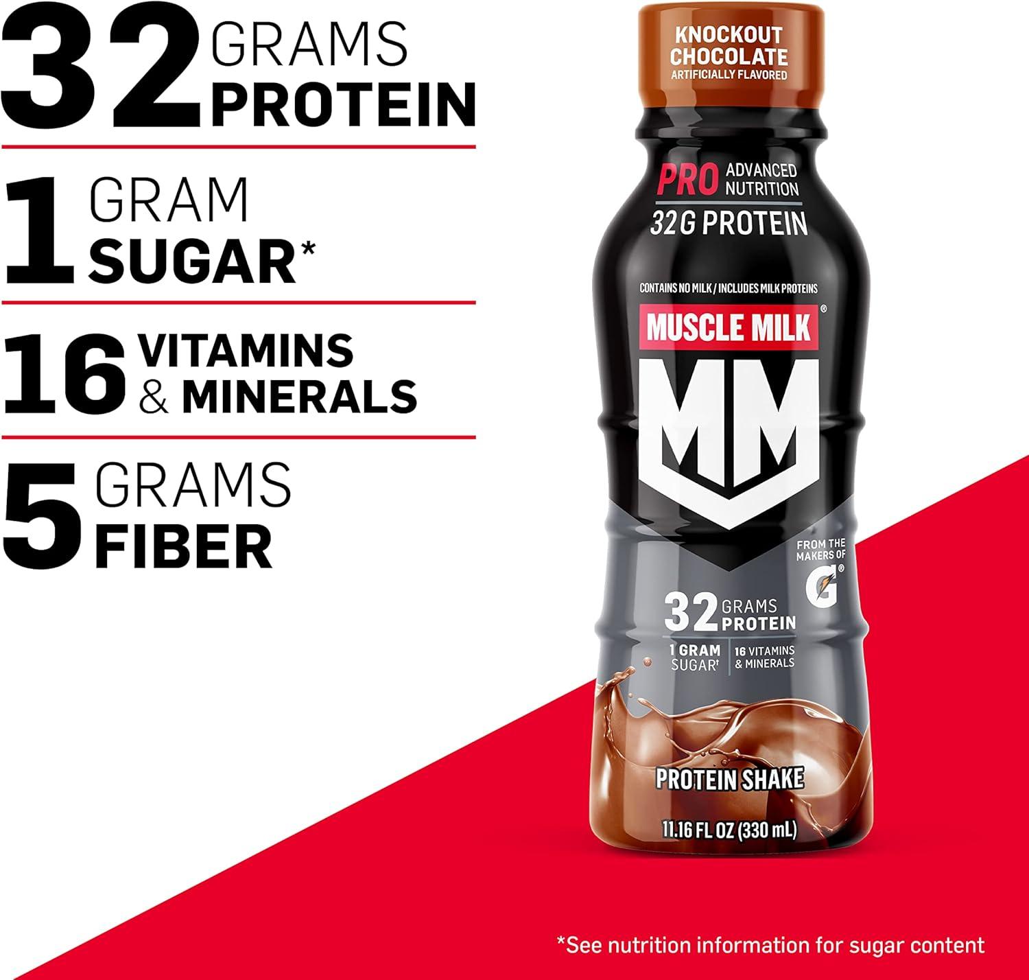 imageMuscle Milk Pro Advanced Nutrition Protein Shake Knockout Chocolate 1116 Fl Oz Pack of 12 32g Protein 1g Sugar 16 Vitamins ampamp Minerals 5g Fiber Workout Recovery Energizing Snack Packaging May VaryCookies  Cream