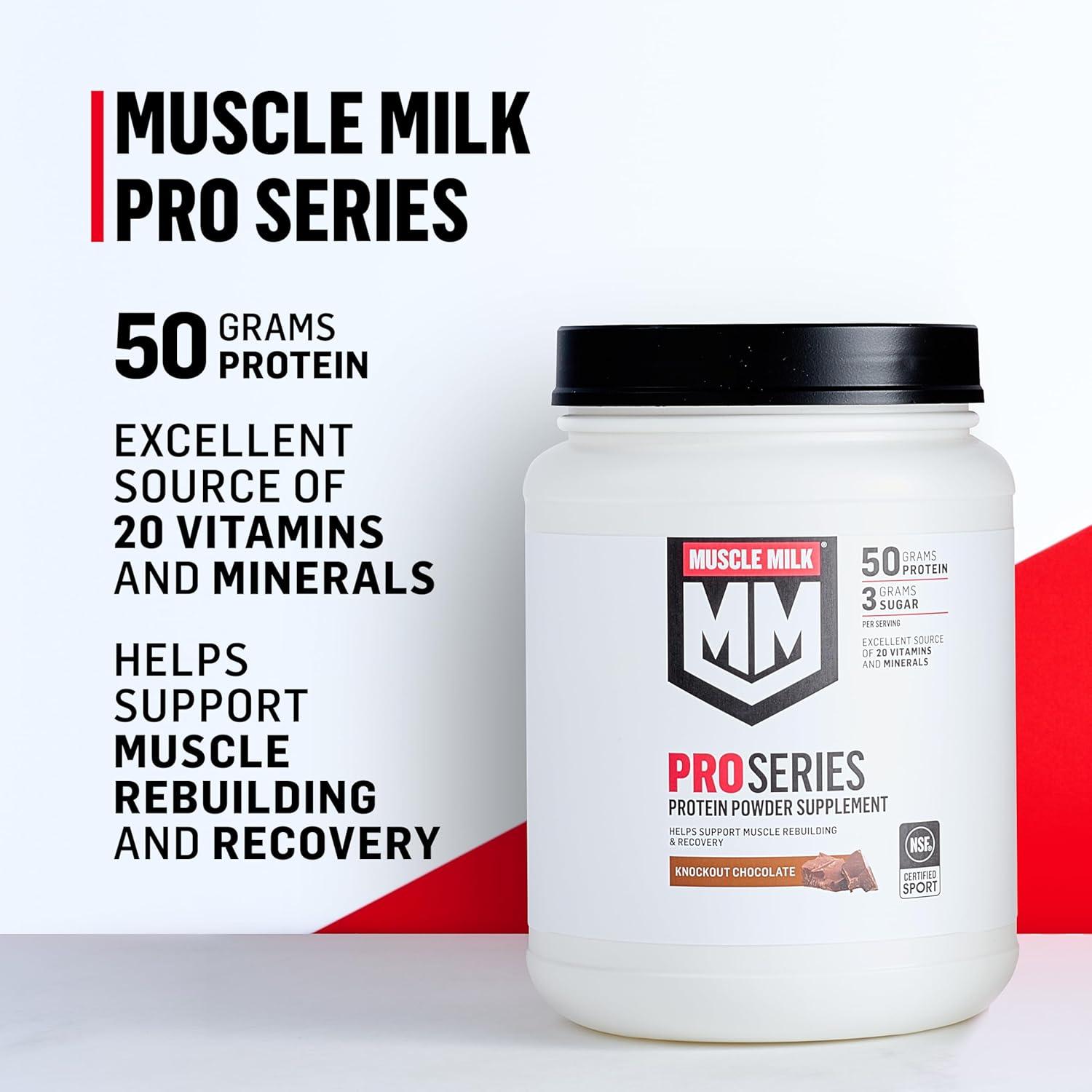 imageMuscle Milk Pro Series Protein Powder Supplement Knockout Chocolate 5 Pound 28 Servings 50g Protein 3g Sugar 20 Vitamins ampamp Minerals NSF Certified for Sport Workout RecoveryStrawberry