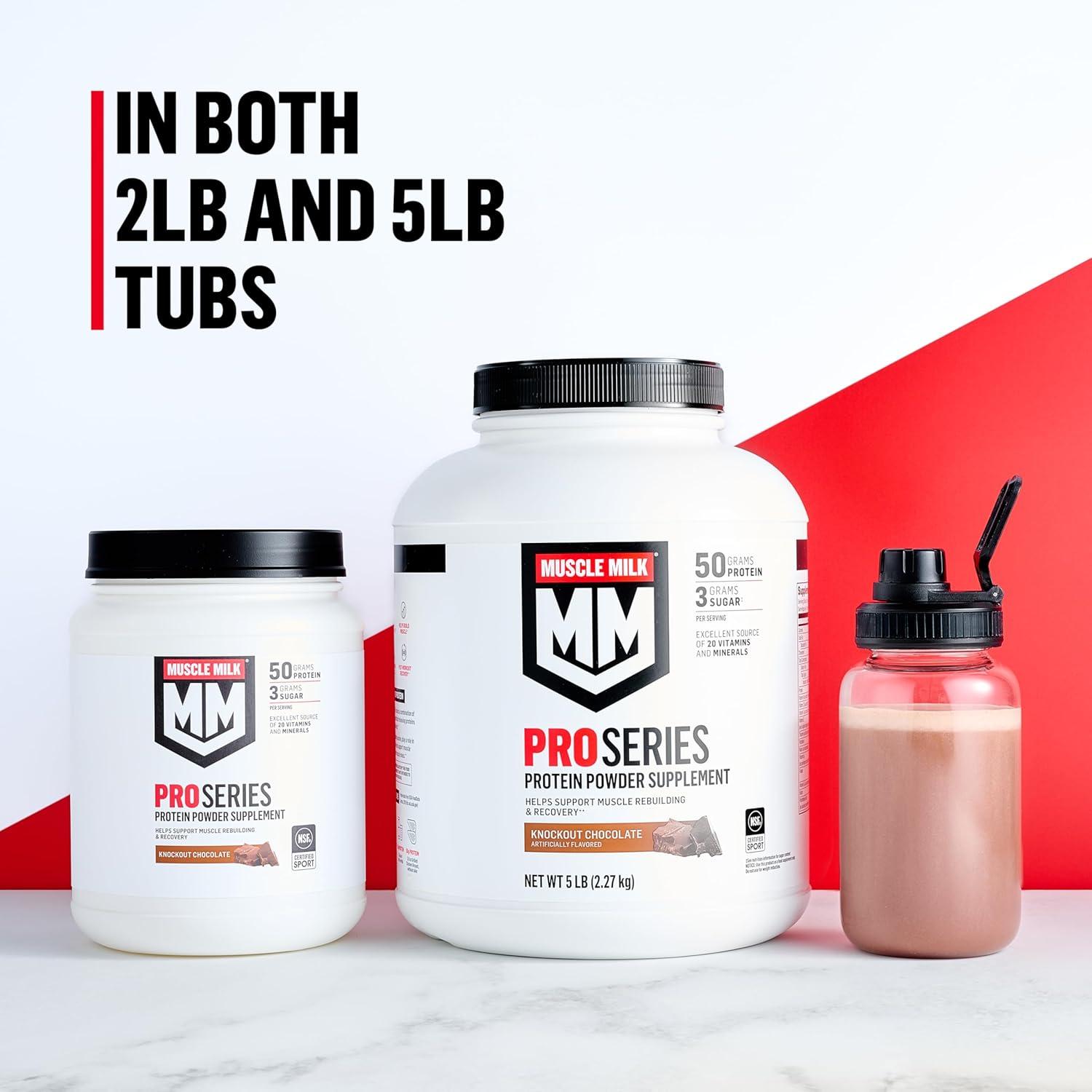 imageMuscle Milk Pro Series Protein Powder Supplement Knockout Chocolate 5 Pound 28 Servings 50g Protein 3g Sugar 20 Vitamins ampamp Minerals NSF Certified for Sport Workout RecoveryChocolate