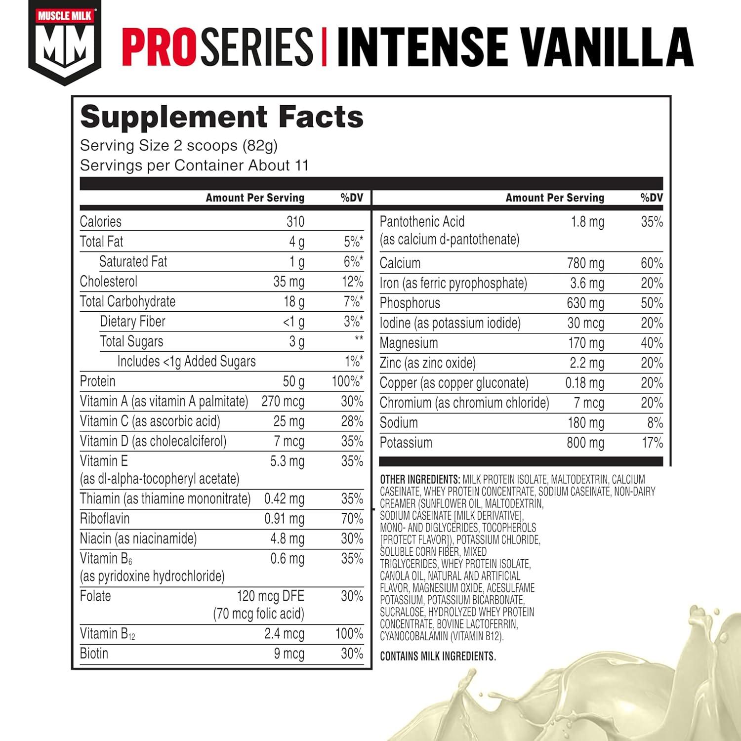 imageMuscle Milk Pro Series Protein Powder Supplement Knockout Chocolate 5 Pound 28 Servings 50g Protein 3g Sugar 20 Vitamins ampamp Minerals NSF Certified for Sport Workout RecoveryVanilla