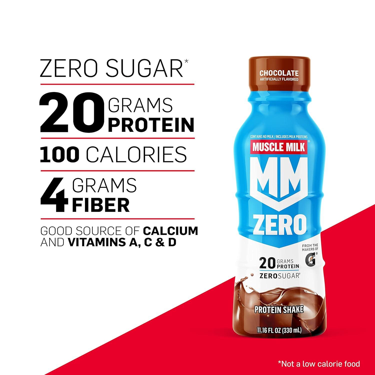 imageMuscle Milk Zero Protein Shake Vanilla Crme 20g Protein Zero Sugar 100 Calories Calcium Vitamins A C ampamp D 4g Fiber Energizing Snack Workout Recovery Packaging May Vary 1116 Fl Oz Pack of 12Vanilla