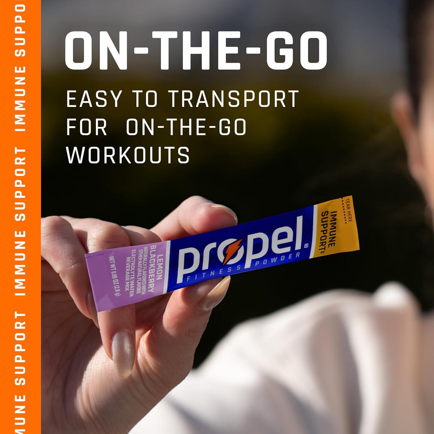 imagePropel Immune Support Electrolyte Enhanced Water Drink Mix Powder Packets Variety Pack 100 DV Vitamin C Good source of Zinc Zero Sugar Hydration with Electrolytes and Vitamins 30 PacketsImmune Support Variety