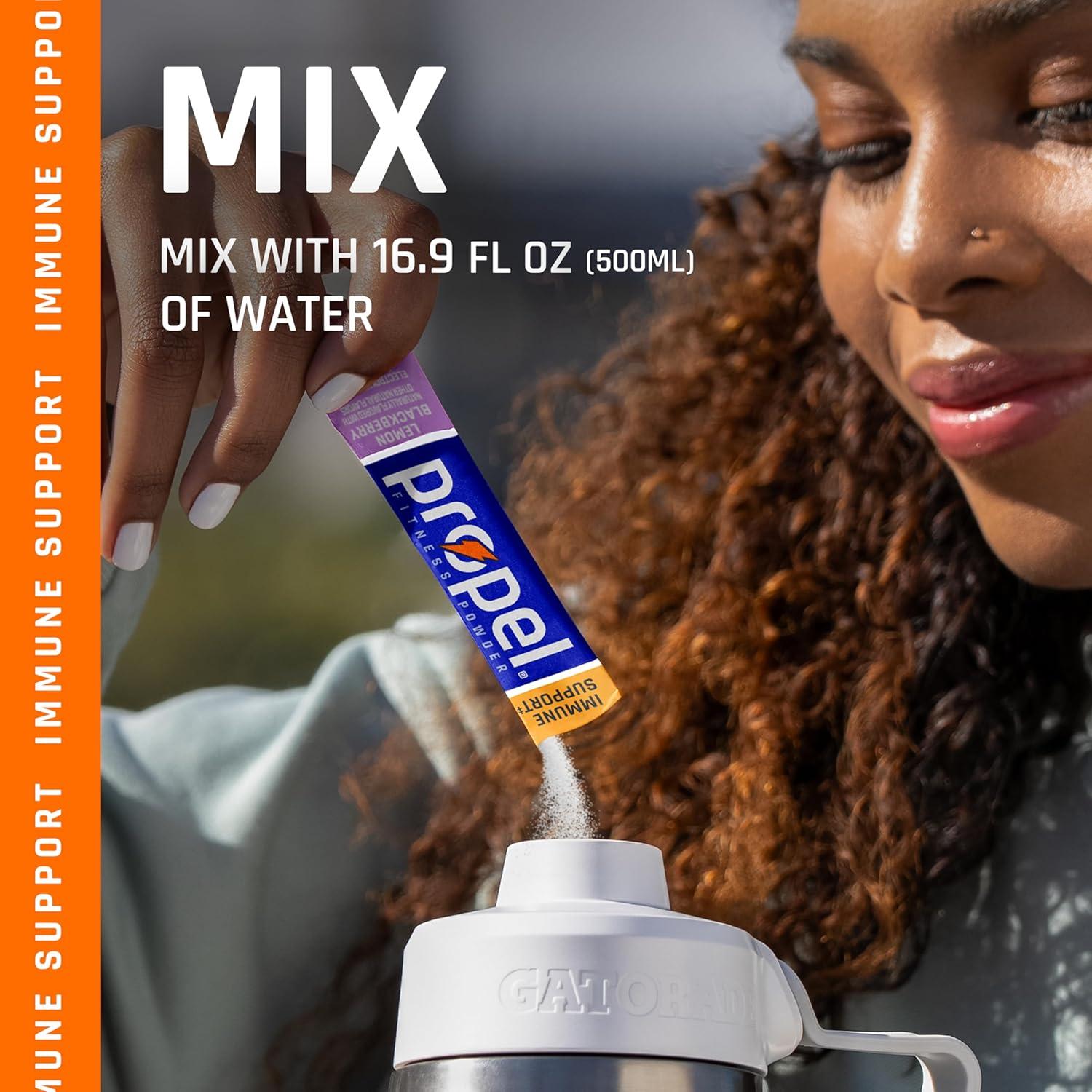 imagePropel Immune Support Electrolyte Enhanced Water Drink Mix Powder Packets Variety Pack 100 DV Vitamin C Good source of Zinc Zero Sugar Hydration with Electrolytes and Vitamins 30 PacketsImmune Support Variety