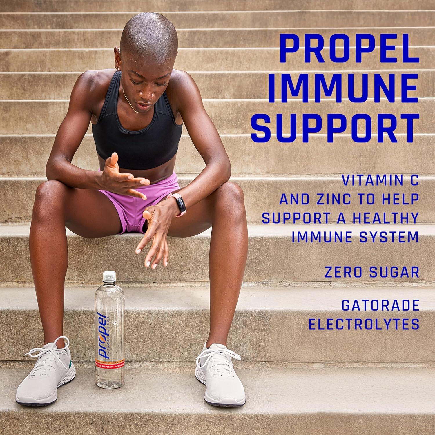 imagePropel Immune Support Electrolyte Enhanced Water Sports Drink Pineapple Peach Flavored Water 100 DV Vitamin C  Zinc Zero Calorie ampamp Zero Sugar Hydration with Electrolytes and Vitamins 169 fl oz Water Bottles 12 PackImmune Support VP