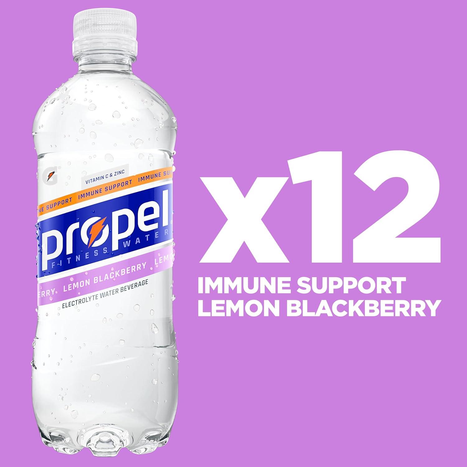 imagePropel Immune Support Electrolyte Enhanced Water Sports Drink Pineapple Peach Flavored Water 100 DV Vitamin C  Zinc Zero Calorie ampamp Zero Sugar Hydration with Electrolytes and Vitamins 169 fl oz Water Bottles 12 PackLemon Blackberry