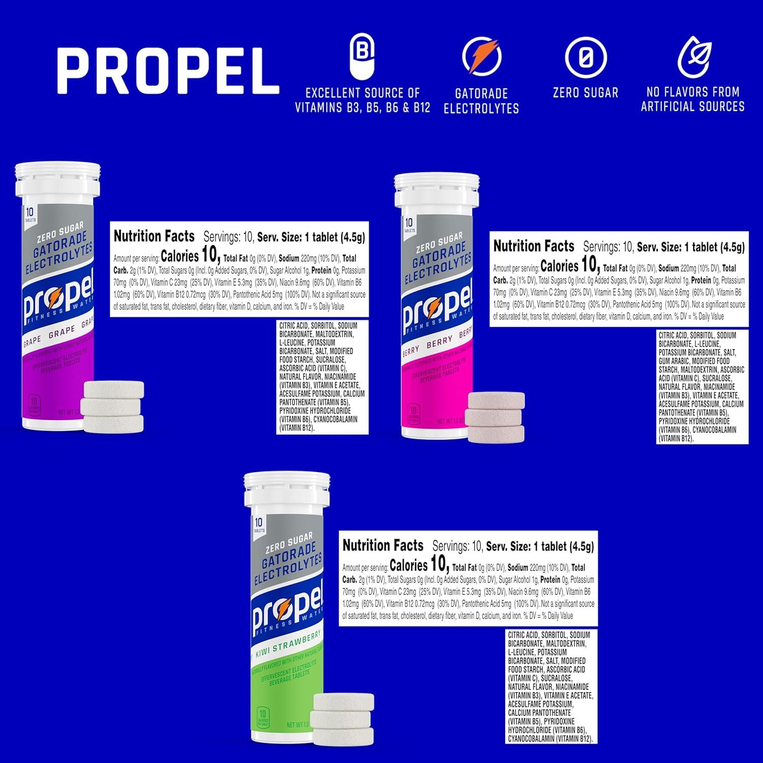 imagePropel Tablets 4 Flavor Variety Pack Makes 169oz Fl Oz 40 count3Flavor Variety Pack