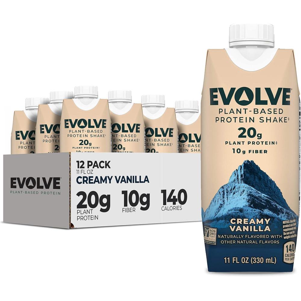 imageEvolve Plant Based Protein Shake Vanilla Bean 20g Vegan Protein Dairy Free No Artificial Sweeteners NonGMO 10g Fiber 11 Fl Oz Pack of 12 Formula May VaryVanilla
