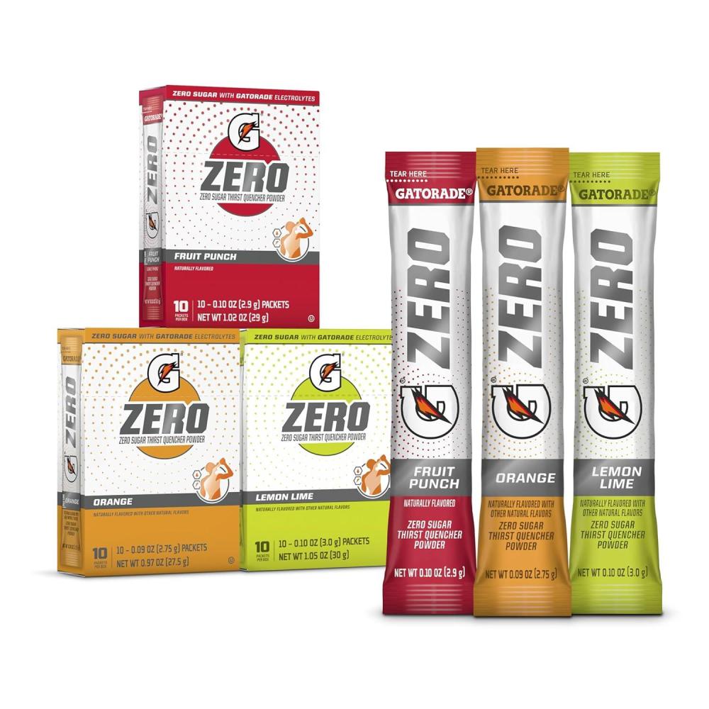 imageGatorade G Zero Sports Drink Mix Powder Packets 3 Flavor Frost Variety Pack Electrolyte Powder Drink Mix for Hydration Zero Sugar 30 Total PacketsClassic Variety