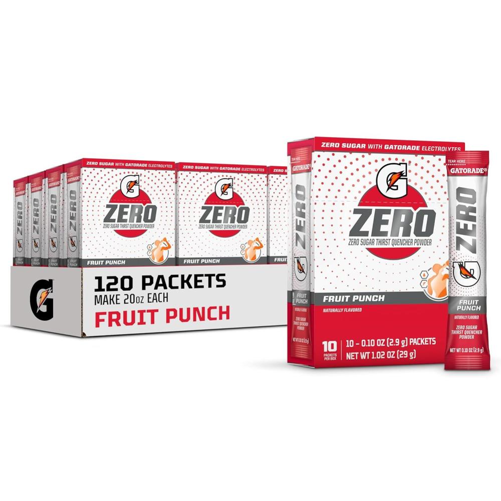 imageGatorade G Zero Sports Drink Mix Powder Packets Glacier Freeze Electrolyte Powder Drink Mix for Hydration Zero Sugar Total 120 PacketsFruit Punch
