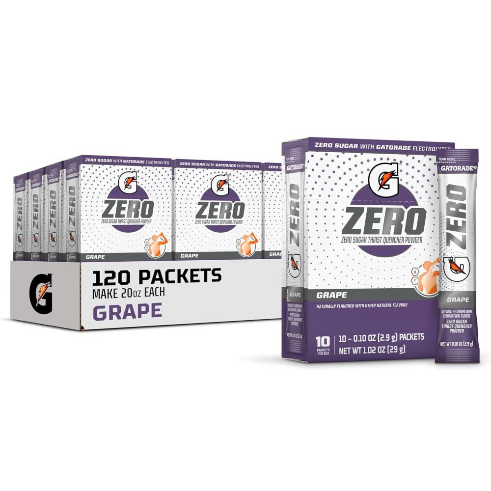 imageGatorade G Zero Sports Drink Mix Powder Packets Glacier Freeze Electrolyte Powder Drink Mix for Hydration Zero Sugar Total 120 PacketsGrape