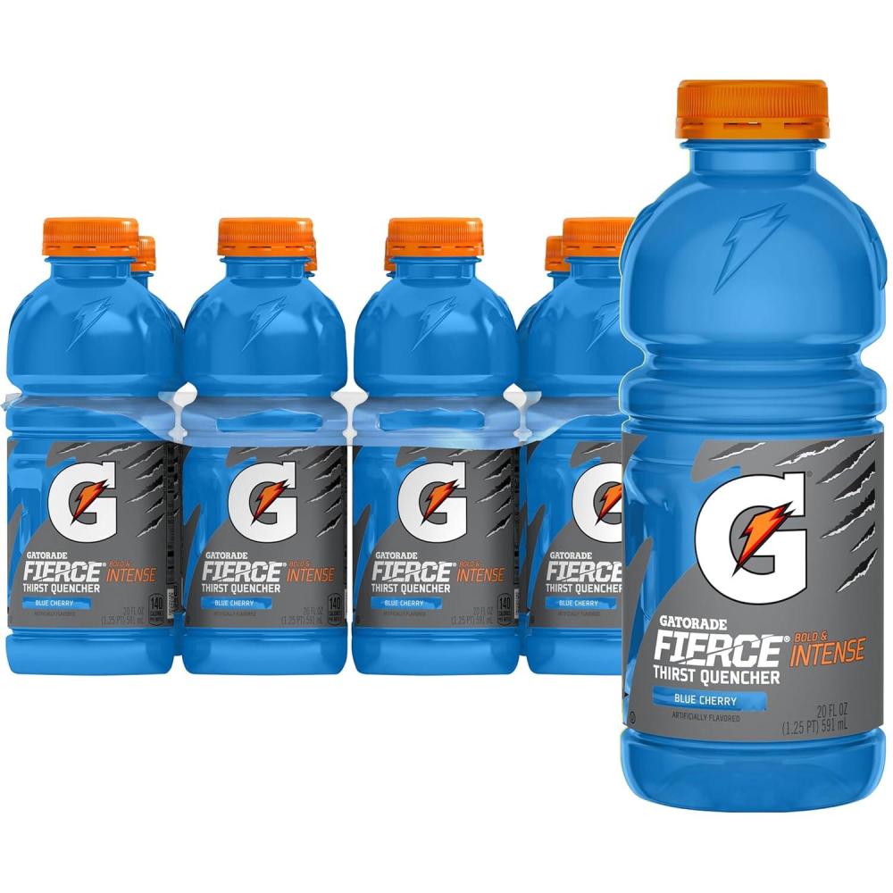 imageGatorade Thirst Quencher Sports Drink Fruit Punch 20oz Bottle 8 Pack Electrolytes for RehydrationFierce Blue Cherry