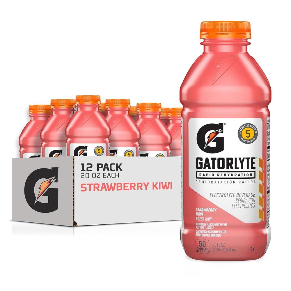 imageGatorlyte Rapid Rehydration Electrolyte Drink Strawberry Kiwi Specialized Blend of 5 Electrolytes Lower Sugar No Artificial Sweeteners No Artificial Flavors 20 fl oz Bottles 12 PackStrawberry Kiwi