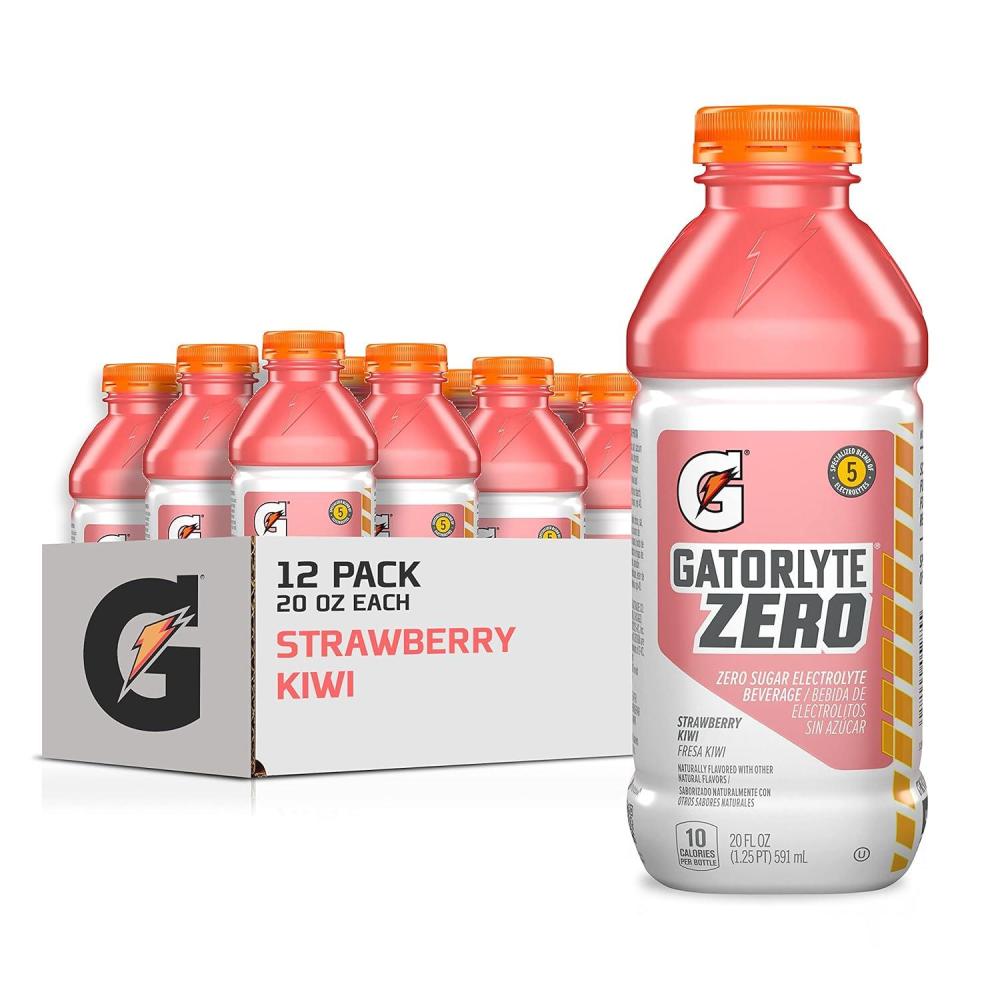 imageGatorlyte Zero Rehydration Electrolyte Drink 3 Flavor Variety Pack Specialized Blend of 5 Electrolytes Zero Sugar No Artificial Sweeteners No Artificial Flavors 20 fl oz Bottles 12 PackStrawberry Kiwi