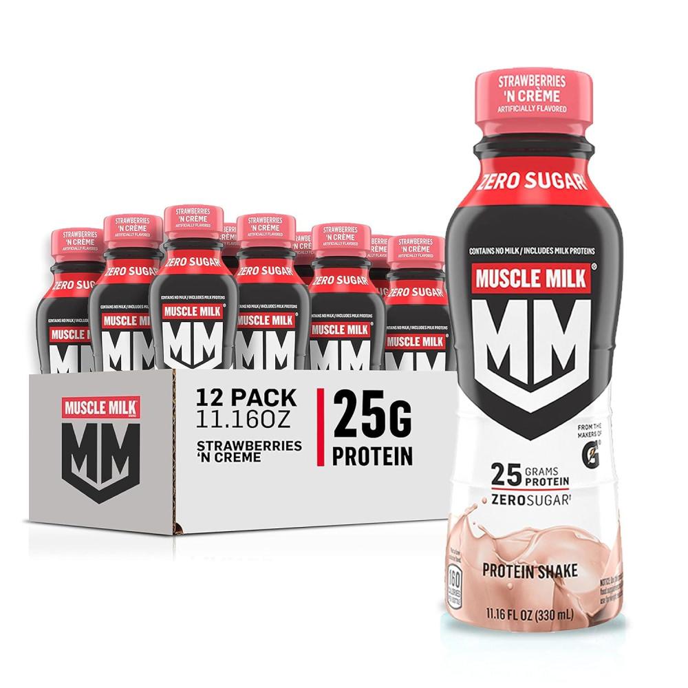 imageMuscle Milk Genuine Shake Strawberry 1116 Fl Oz Bottles Pack of 12Strawberry