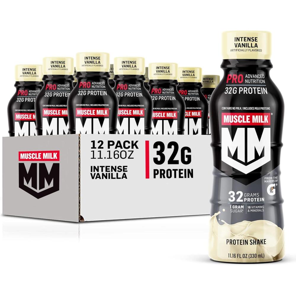 imageMuscle Milk Pro Advanced Nutrition Protein Shake Knockout Chocolate 1116 Fl Oz Pack of 12 32g Protein 1g Sugar 16 Vitamins ampamp Minerals 5g Fiber Workout Recovery Energizing Snack Packaging May VaryVanilla