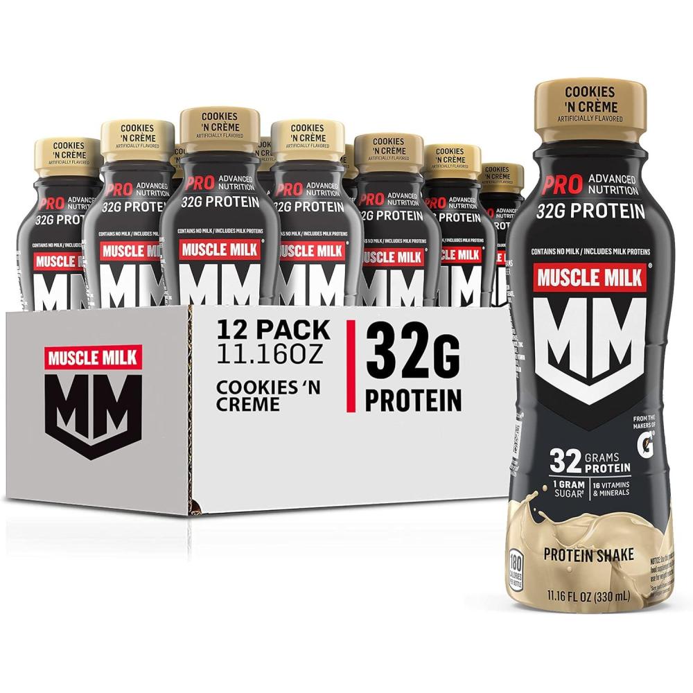 imageMuscle Milk Pro Advanced Nutrition Protein Shake Knockout Chocolate 1116 Fl Oz Pack of 12 32g Protein 1g Sugar 16 Vitamins ampamp Minerals 5g Fiber Workout Recovery Energizing Snack Packaging May VaryCookies  Cream