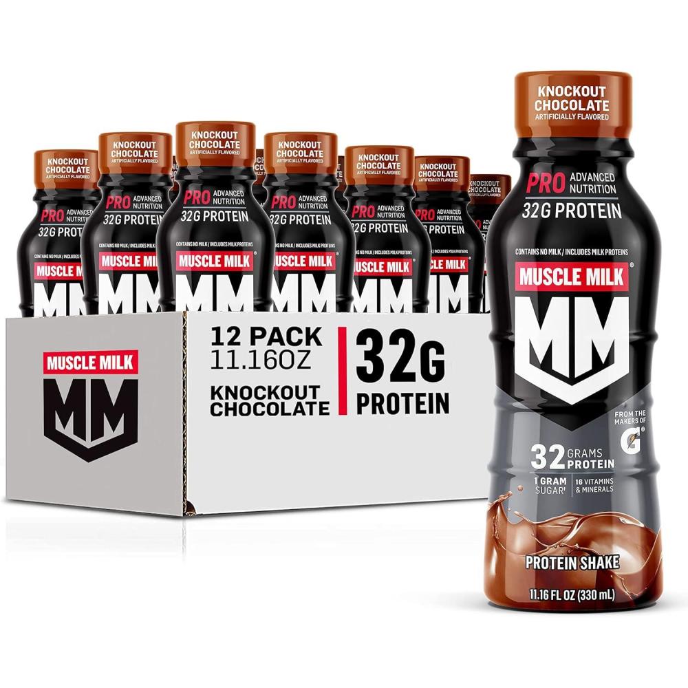 imageMuscle Milk Pro Advanced Nutrition Protein Shake Knockout Chocolate 1116 Fl Oz Pack of 12 32g Protein 1g Sugar 16 Vitamins ampamp Minerals 5g Fiber Workout Recovery Energizing Snack Packaging May VaryChocolate